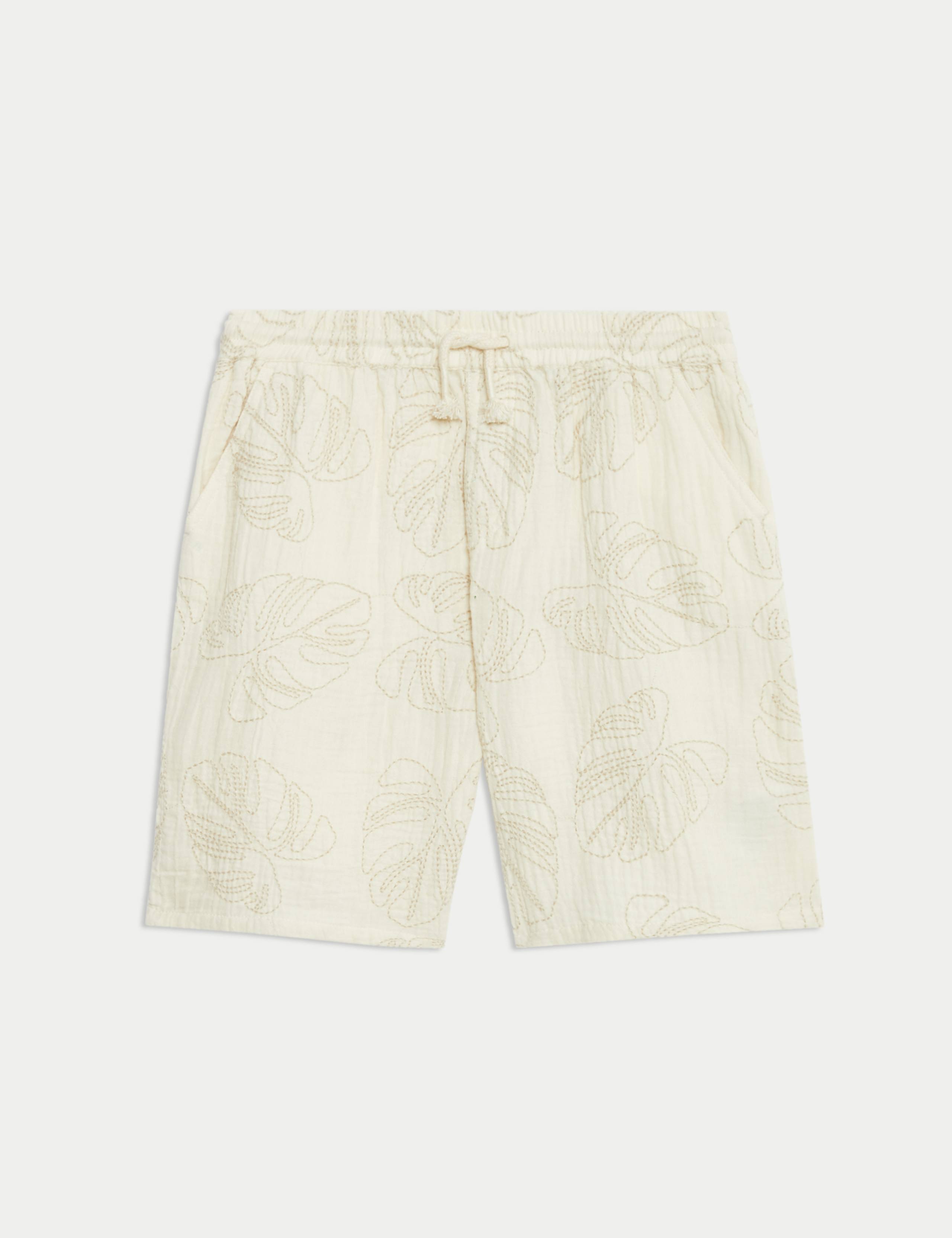 Pure Cotton Textured Palm Tree Shorts (2-16 Yrs) 2 of 6