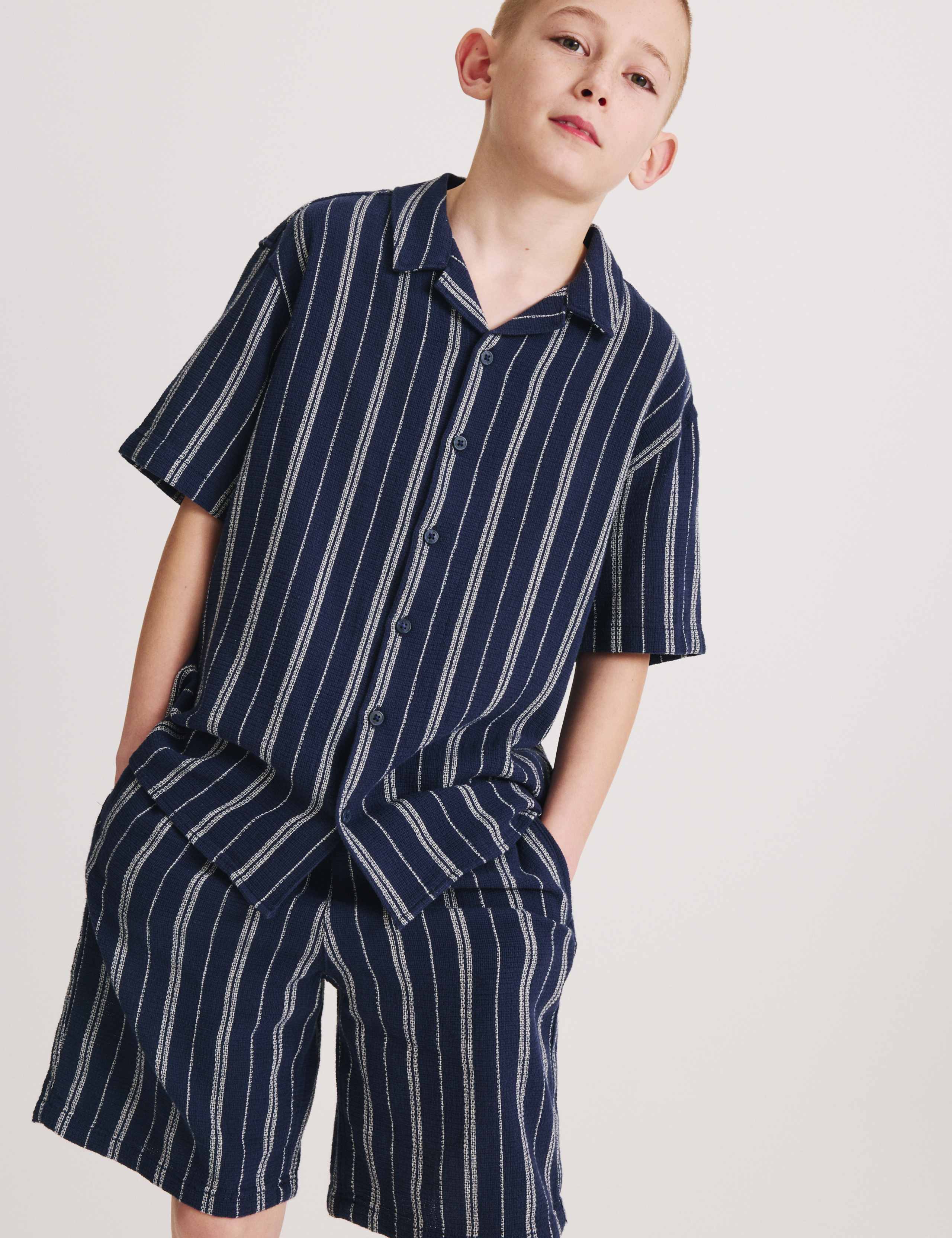 Pure Cotton Textured Stripe Shirt (6-16 Yrs) 1 of 7