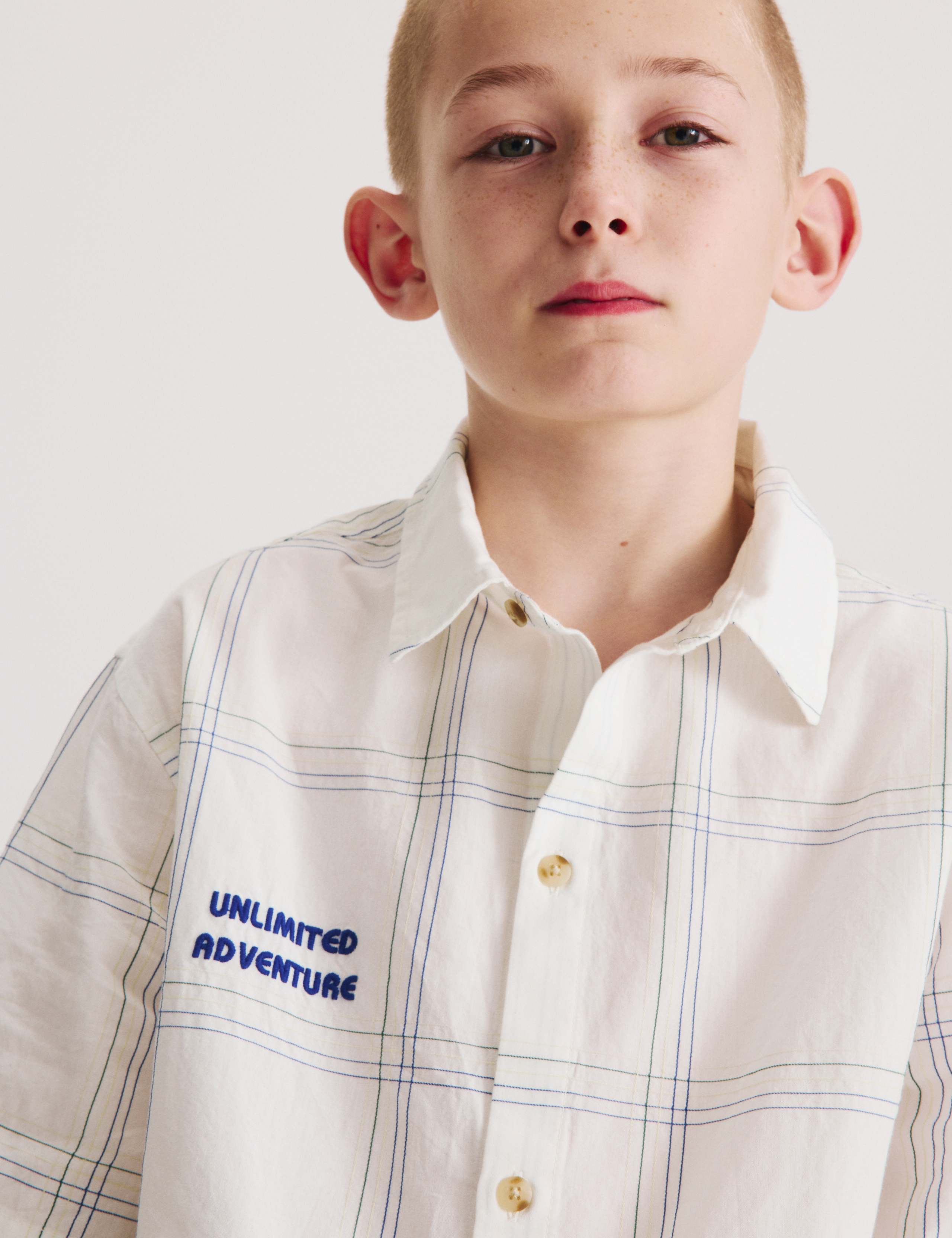 Pure Cotton Textured Check Shirt (6-16 Yrs) 1 of 7