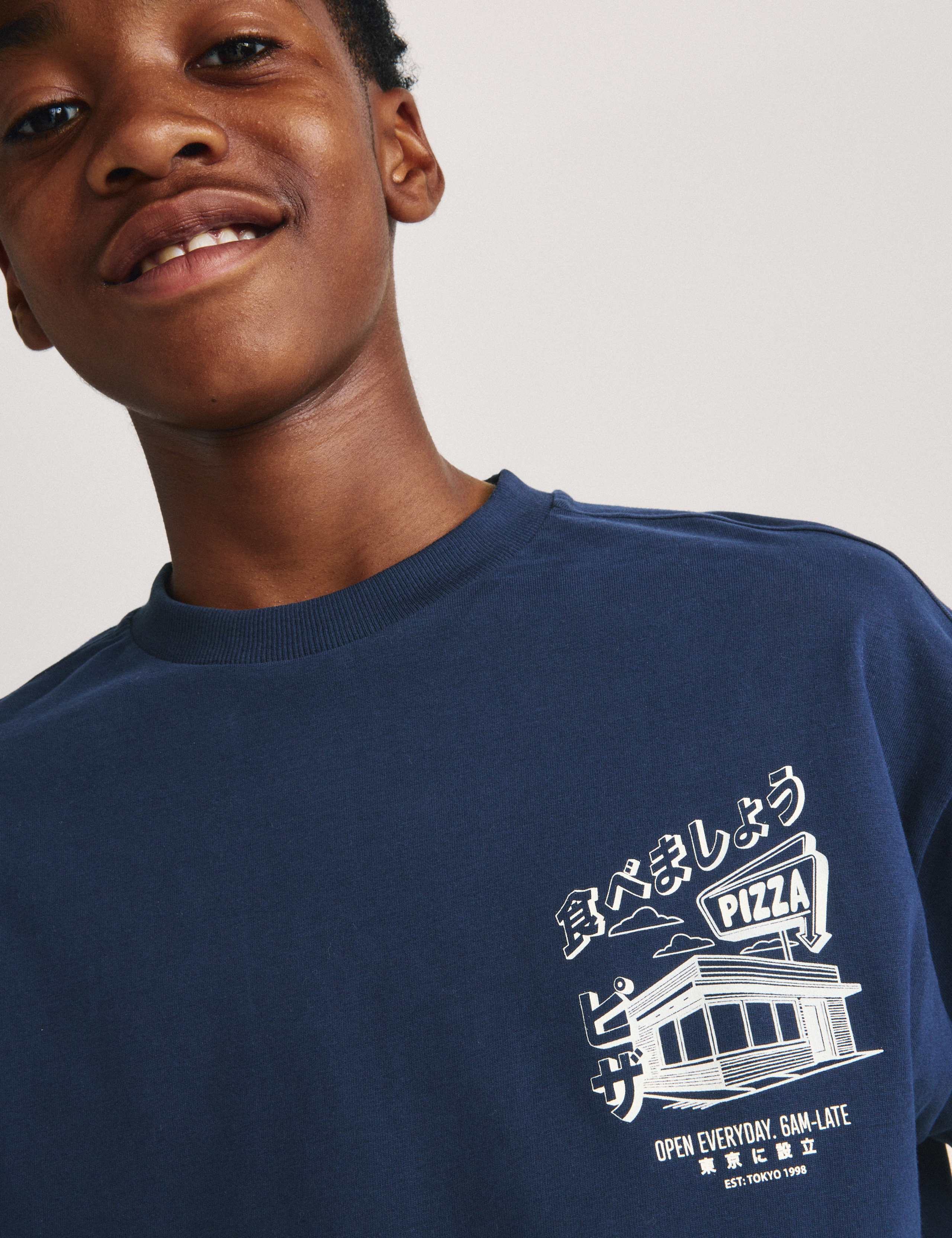 Pure Cotton Pizza Diner Graphic T-Shirt (6-16 Yrs) 1 of 7