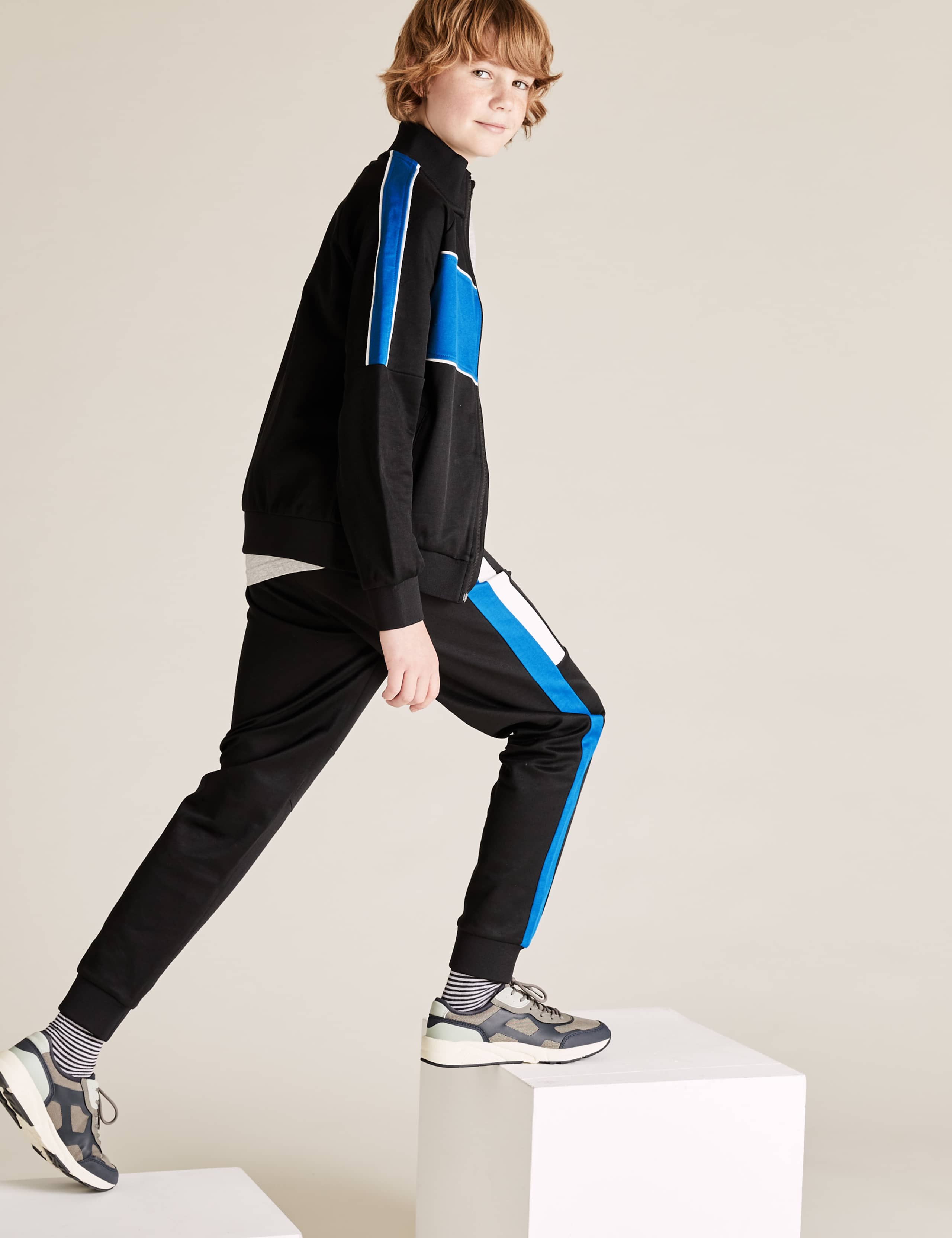 Skinny Cotton Side Stripe Joggers (6-14 Yrs) 1 of 5