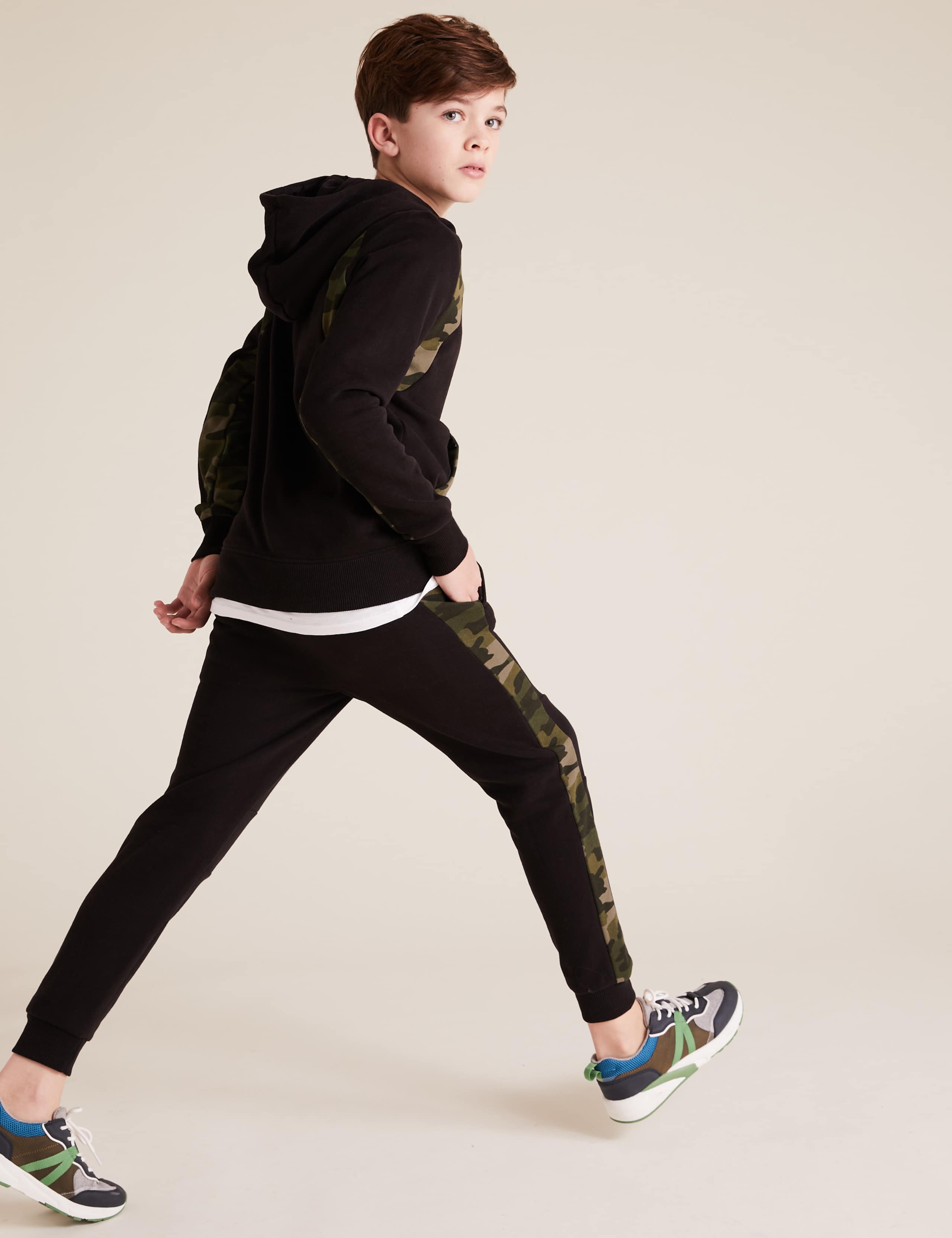 Slim Cotton Camouflage Side Stripe Joggers (6-14 Yrs) 1 of 6