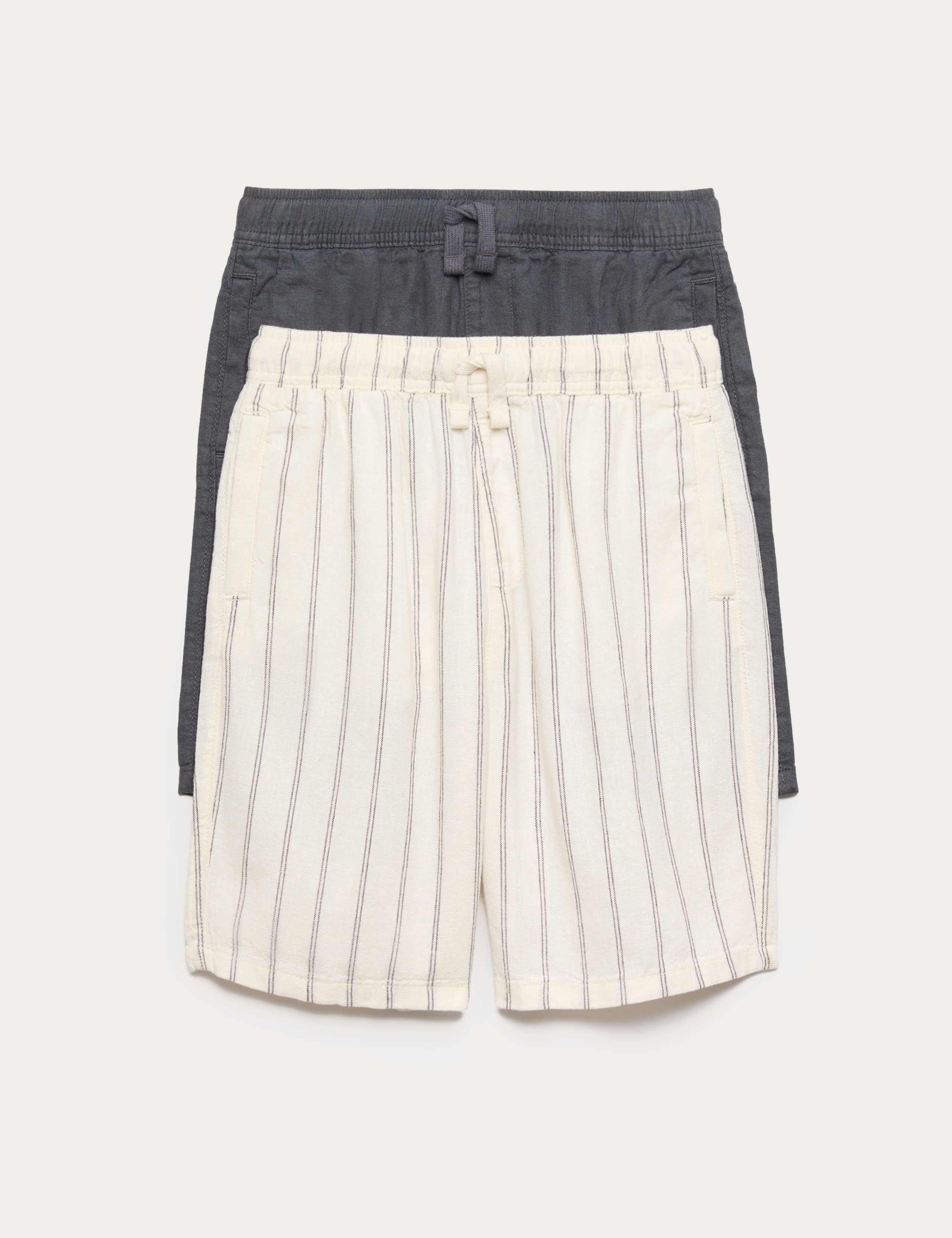 2 Pack Linen Rich Striped & Plain Shorts (6-16 Yrs) 1 of 1