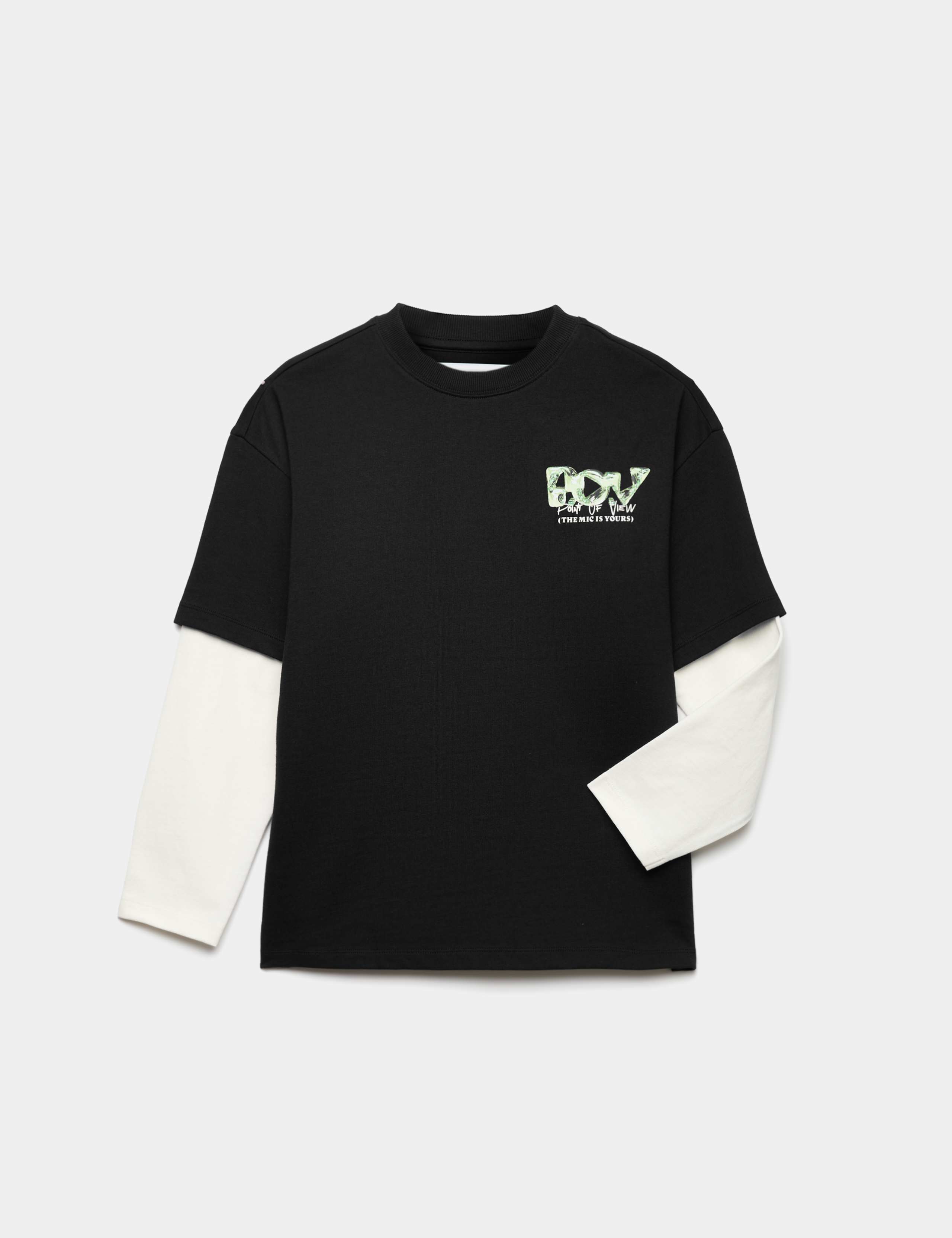 Pure Cotton Graphic Mock Sleeve T-Shirt (6-16 Yrs) 1 of 3