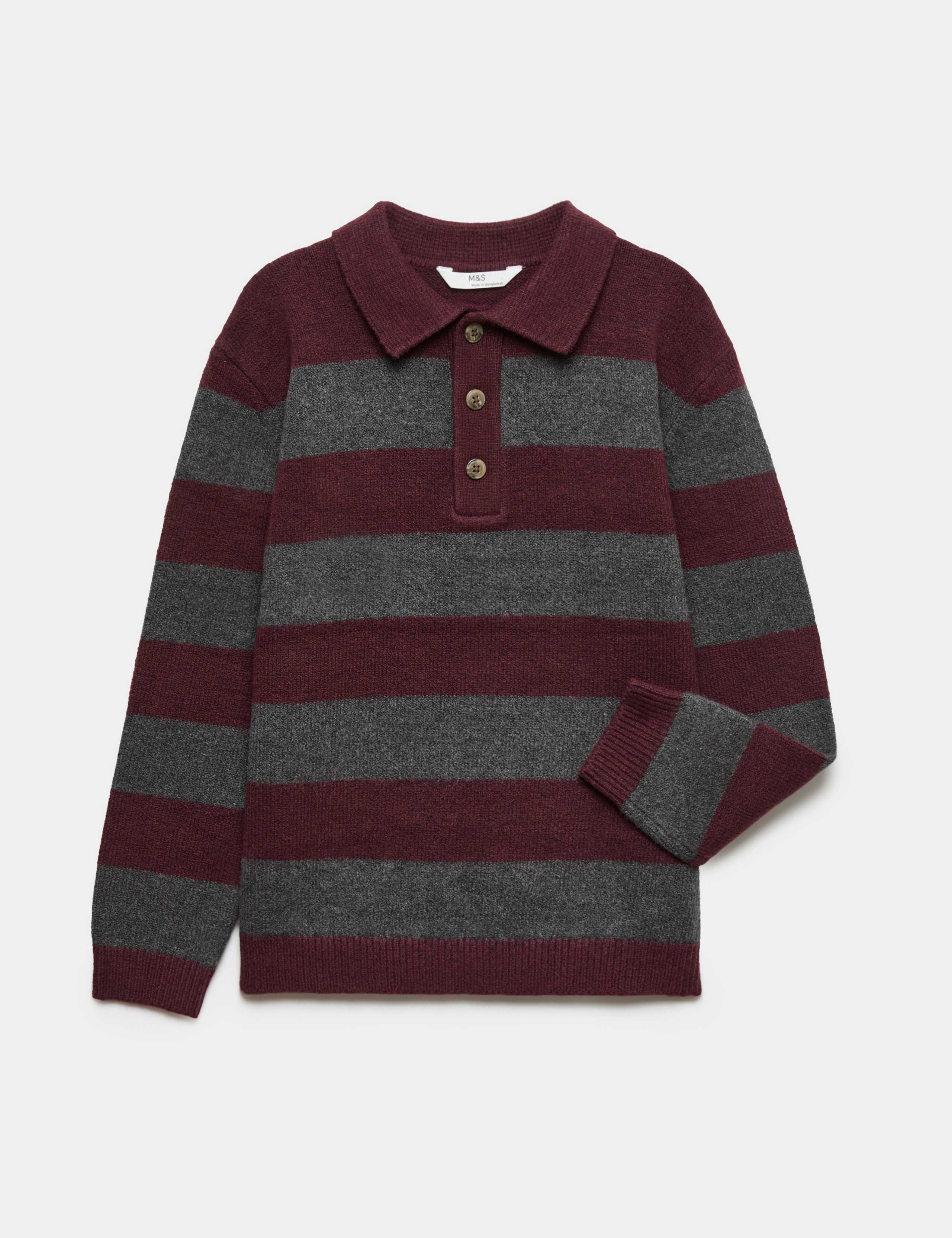Cotton Blend Striped Knitted Rugby Shirt (6-16 Yrs) 1 of 1