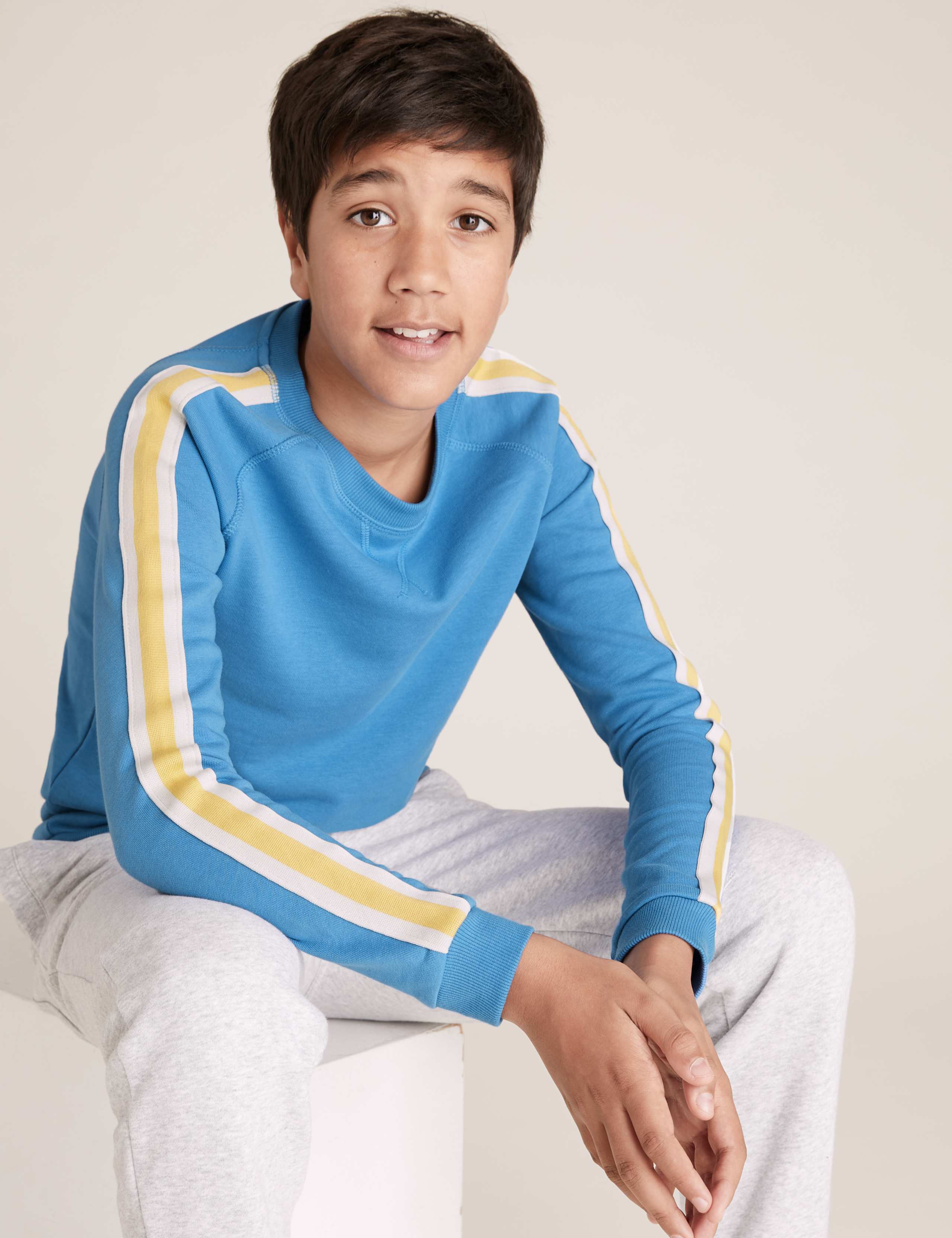 Cotton Raglan Striped Sweatshirt (6-16 Yrs) 1 of 4