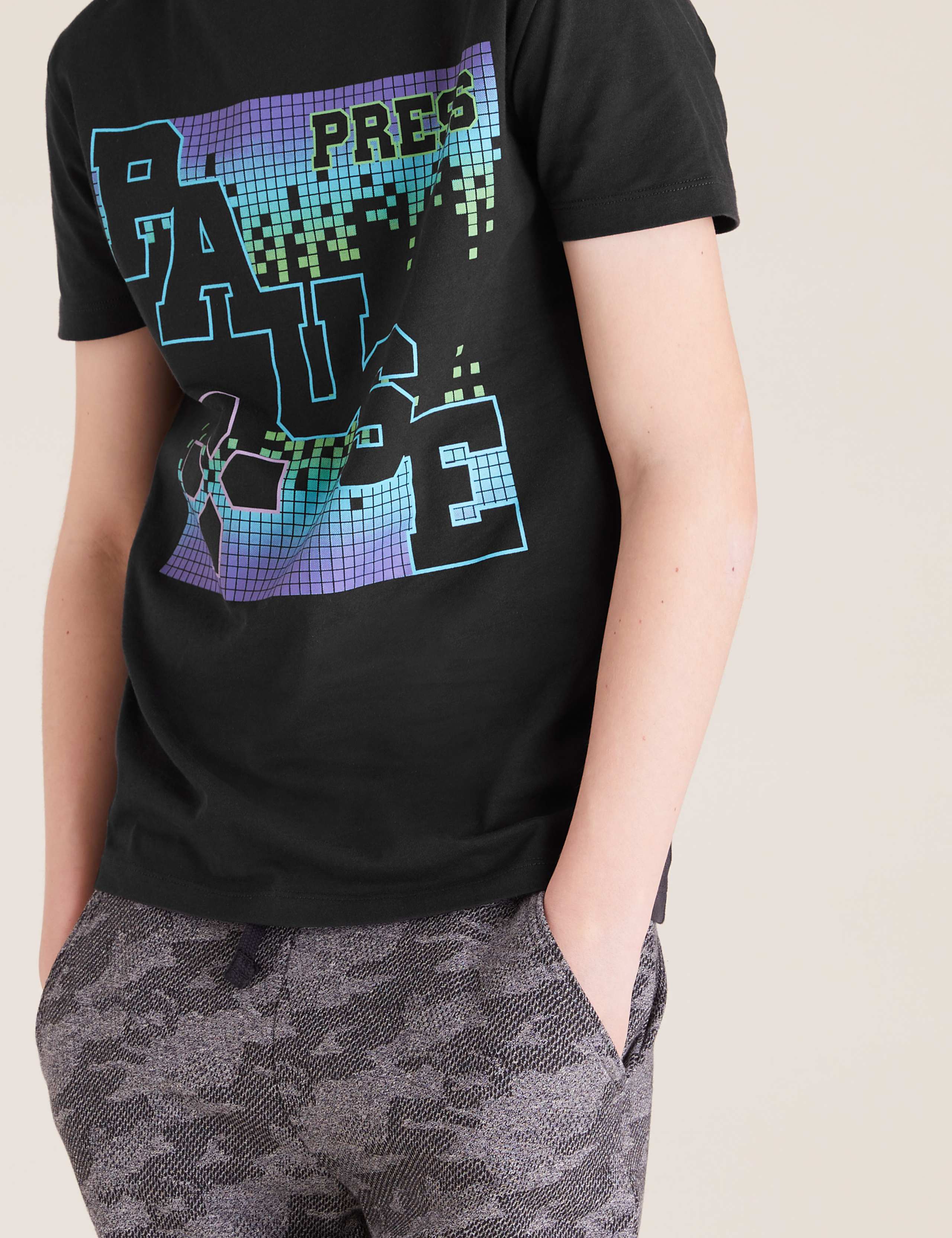 Pure Cotton Press Pause Slogan T-Shirt (6-16 Yrs) 3 of 4