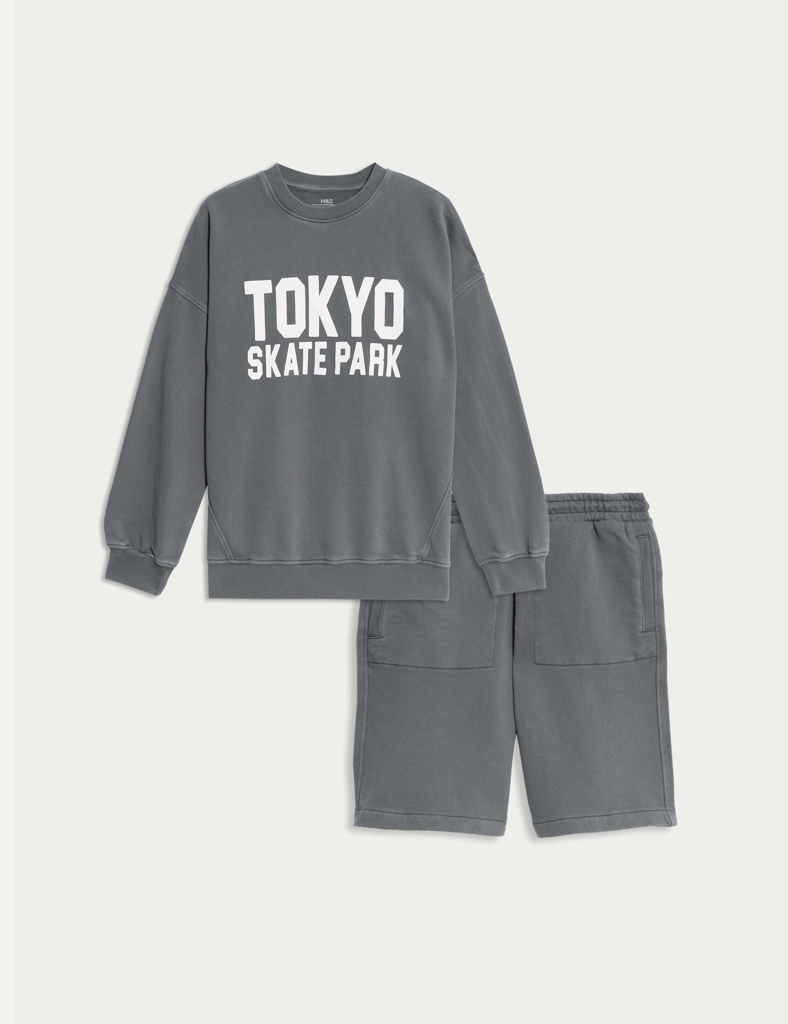 2pc Pure Cotton Graphic Sweatshirt and Shorts (2-16 Yrs) 2 of 4