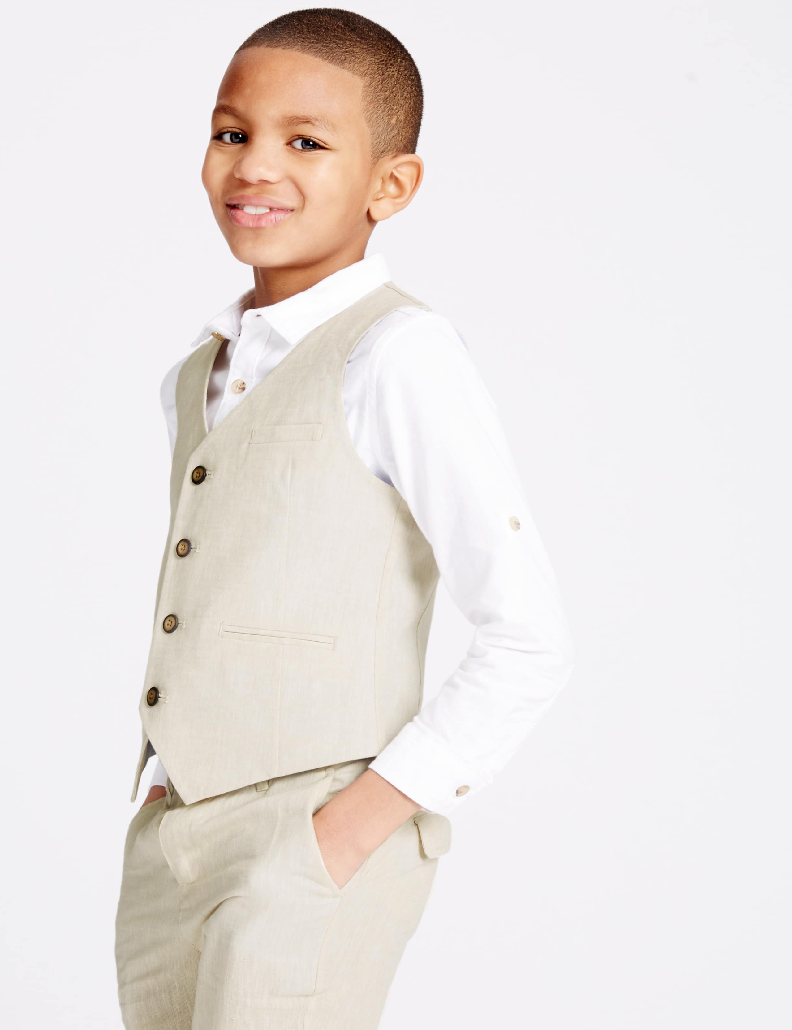 Linen Blend 4 Button Waistcoat (3-14 Years) 1 of 7