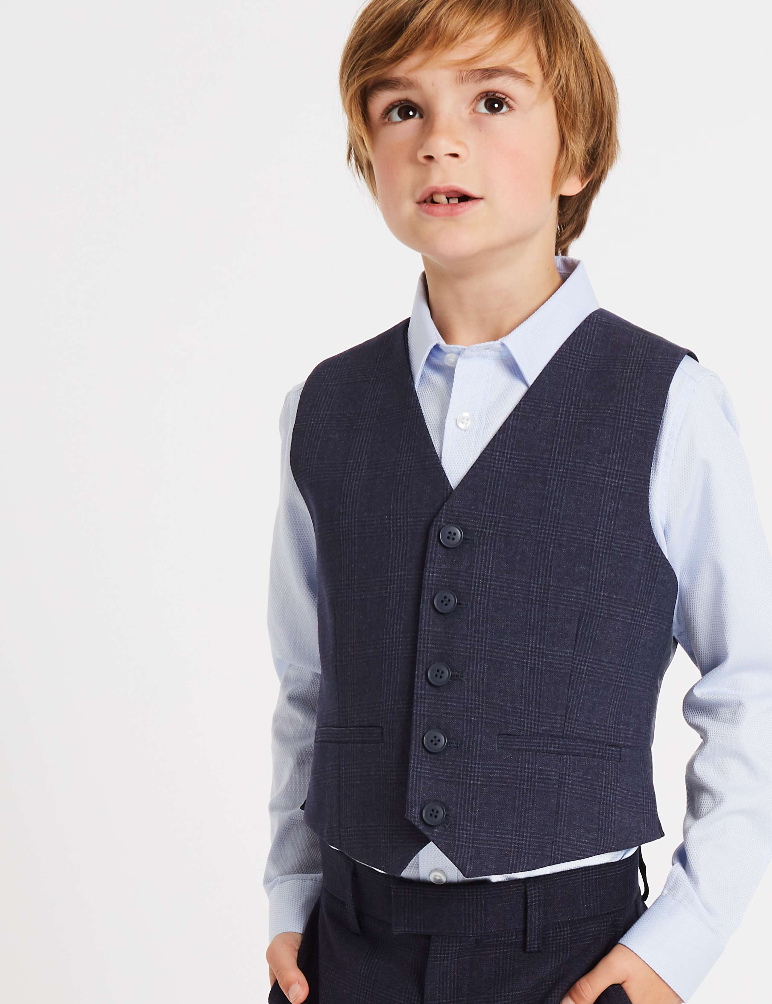 Checked V-Neck Waistcoat (3-14 Years) 1 of 5