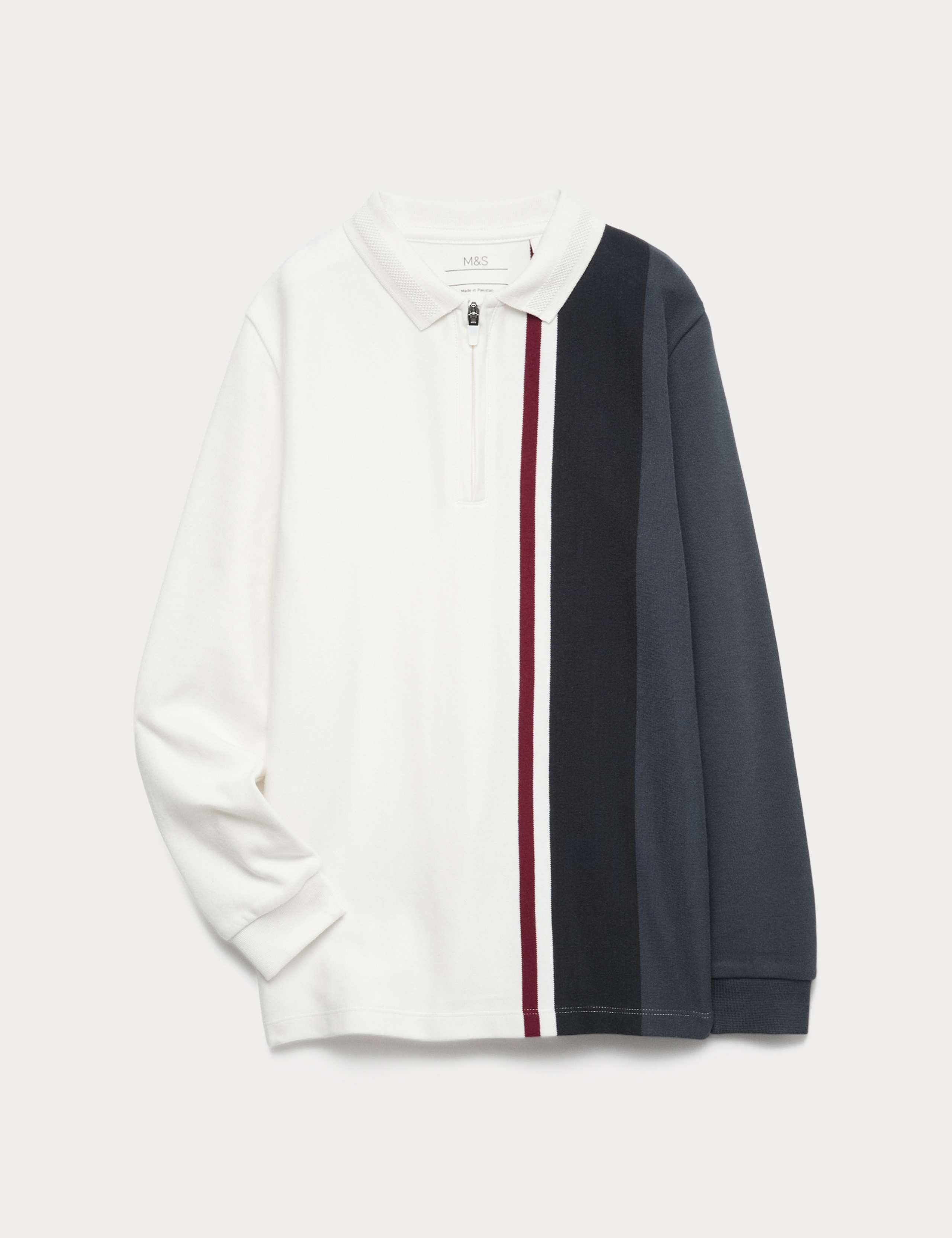 Pure Cotton Striped Half Zip Polo Shirt (6-16 Yrs) 1 of 1