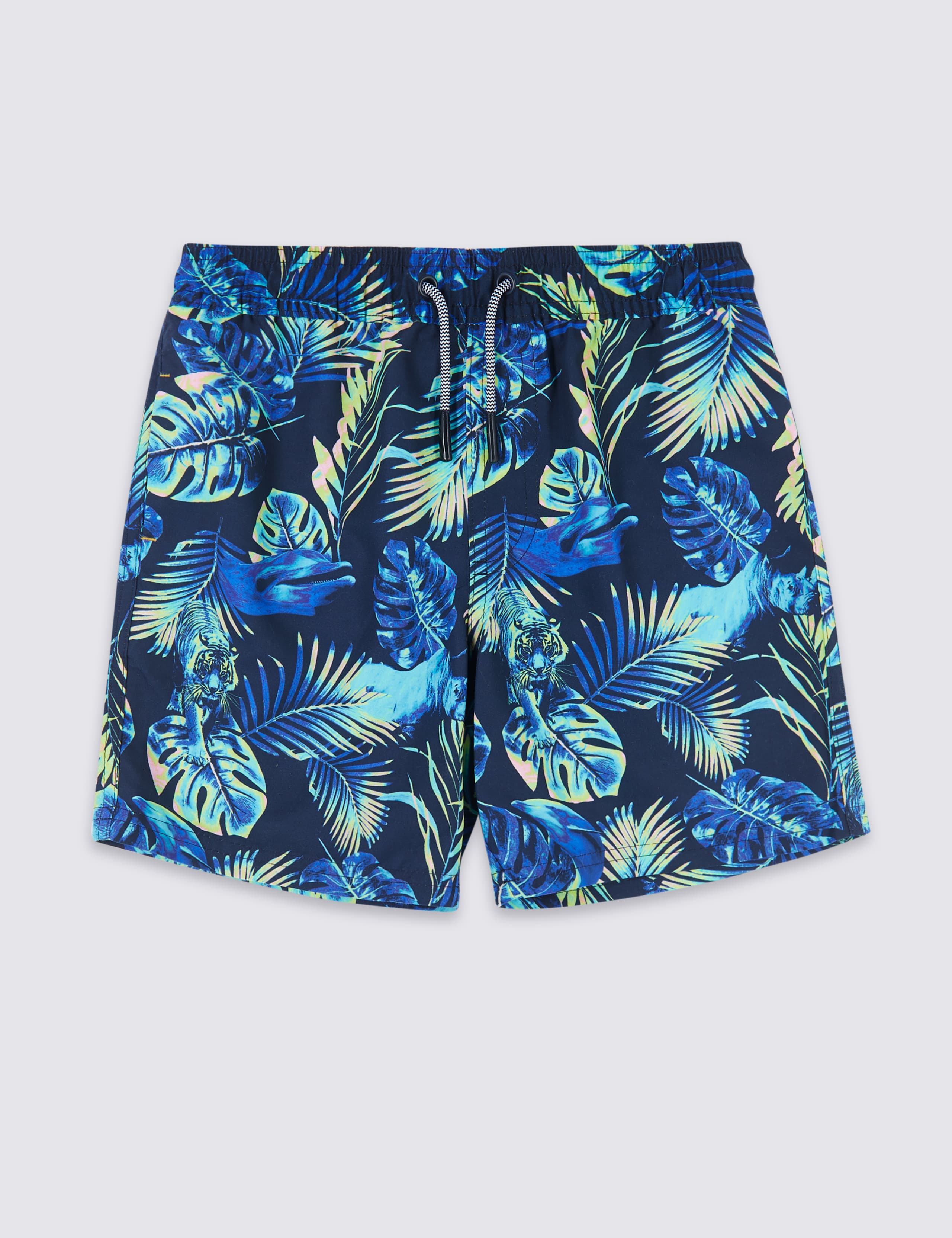 Sustainable Neon Leaf Print Swim Shorts (3-16 Years) 1 of 3
