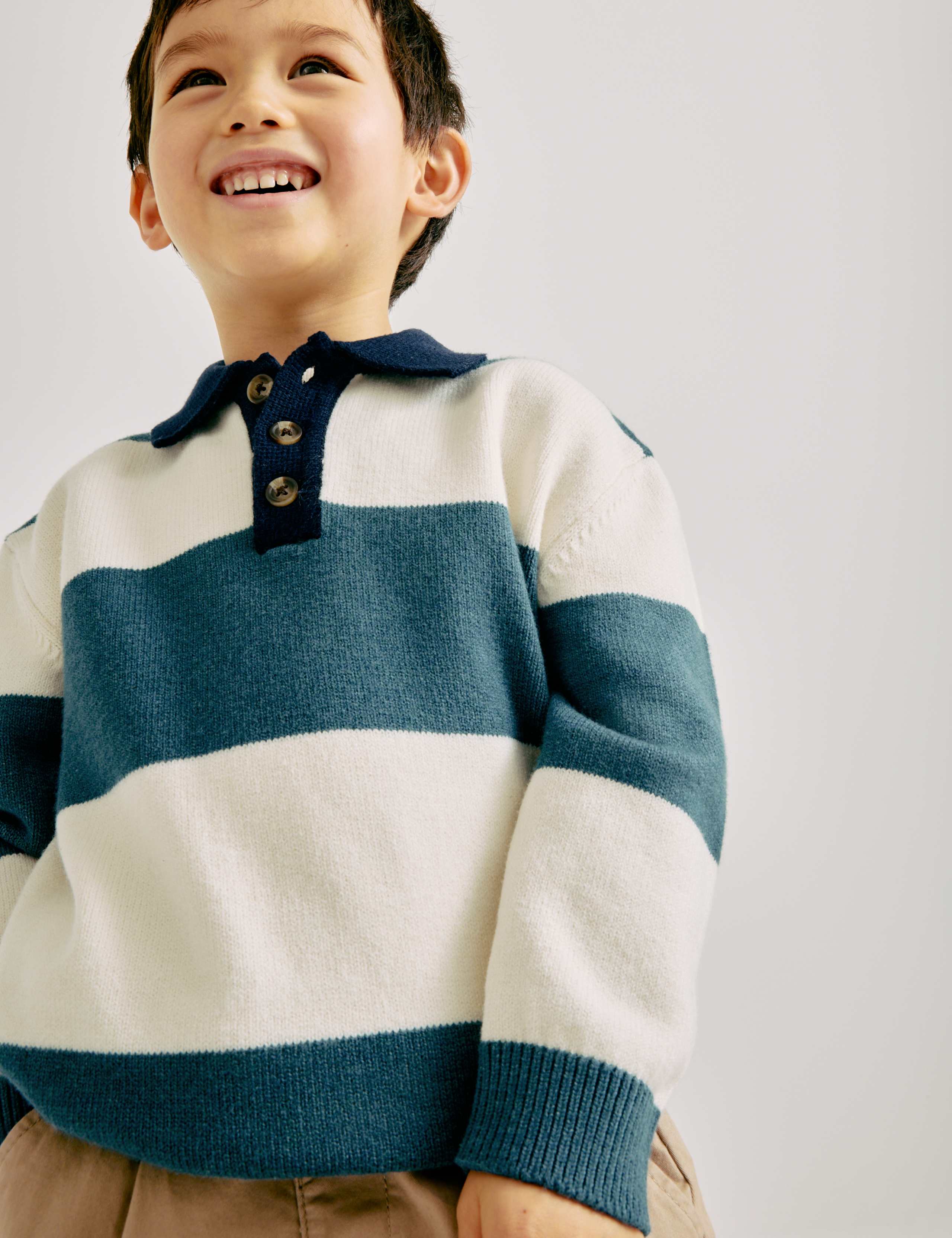 Cotton Blend Knitted Striped Rugby Jumper (2-10 Yrs) 1 of 5