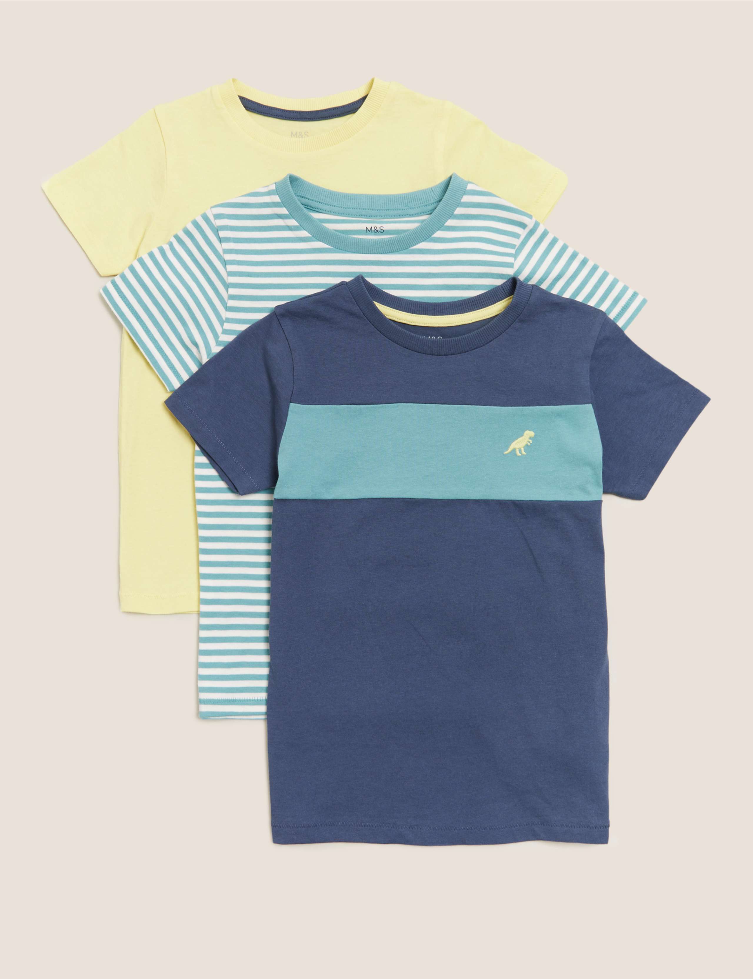 3pk Pure Cotton Patterned T-Shirts (2-7 Yrs) 1 of 5