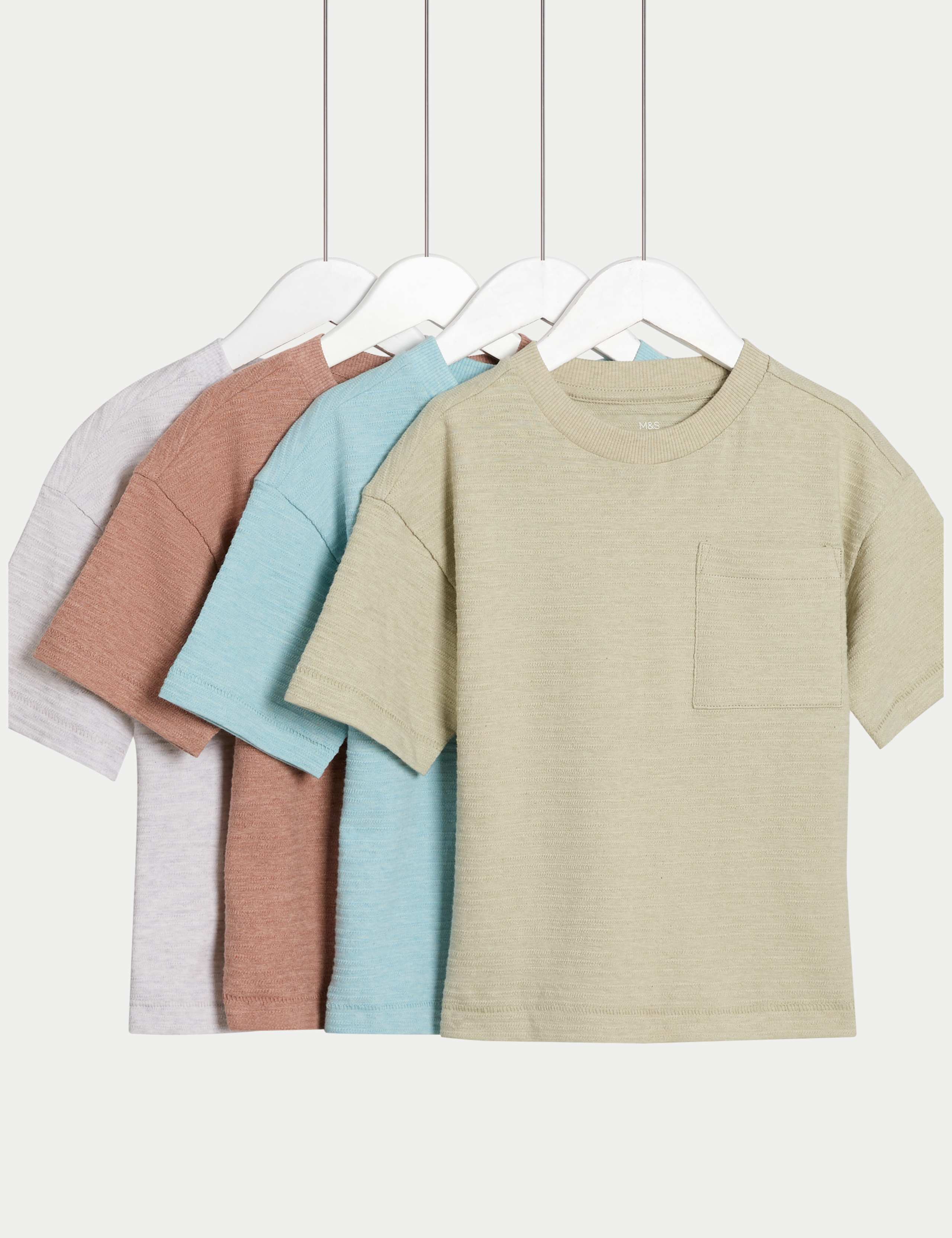 4 Pack Cotton Rich Textured T-Shirts (2-8 Yrs) 1 of 1