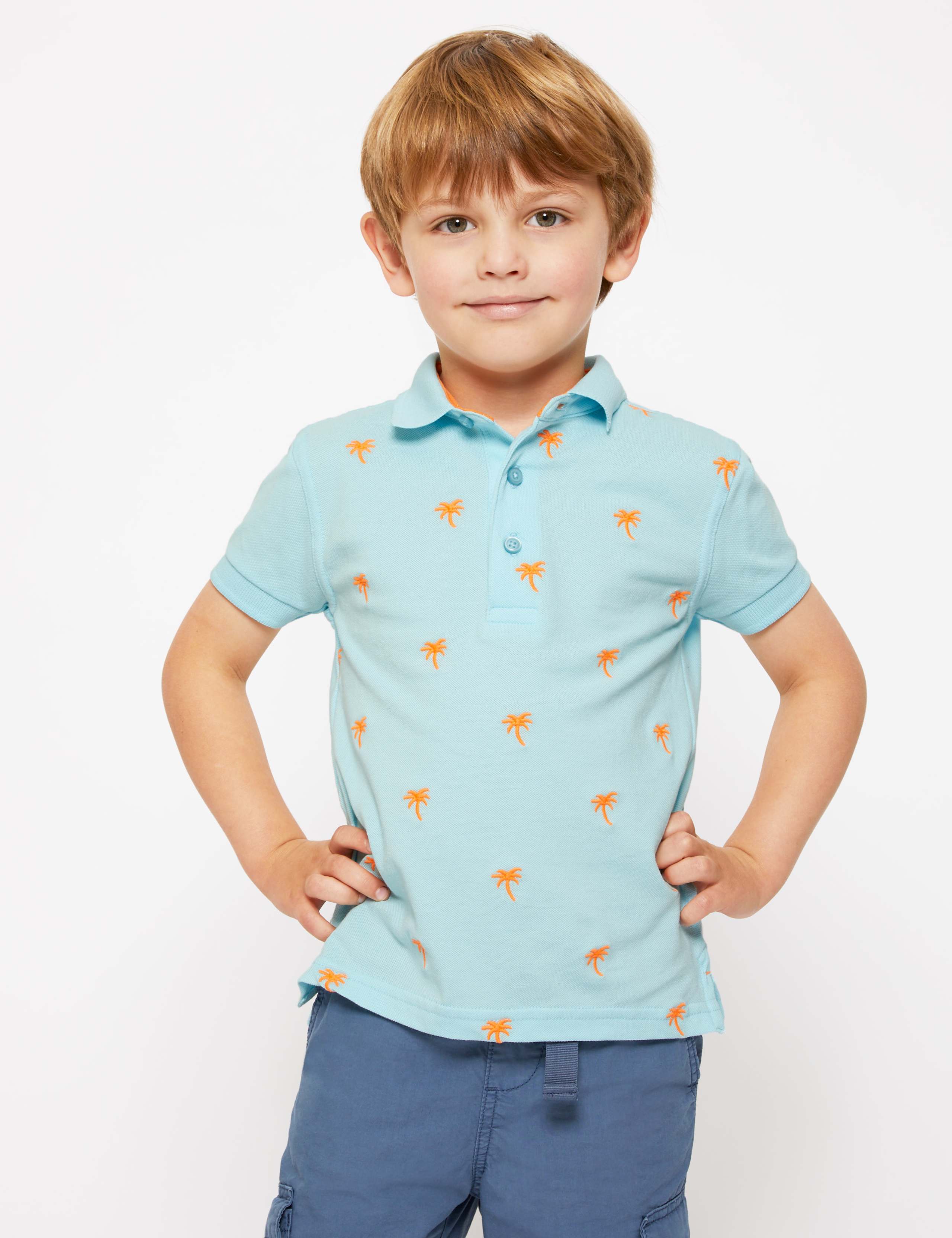 Pure Cotton Embroidered Palm Tree Polo Shirt (2-7 Yrs) 3 of 4