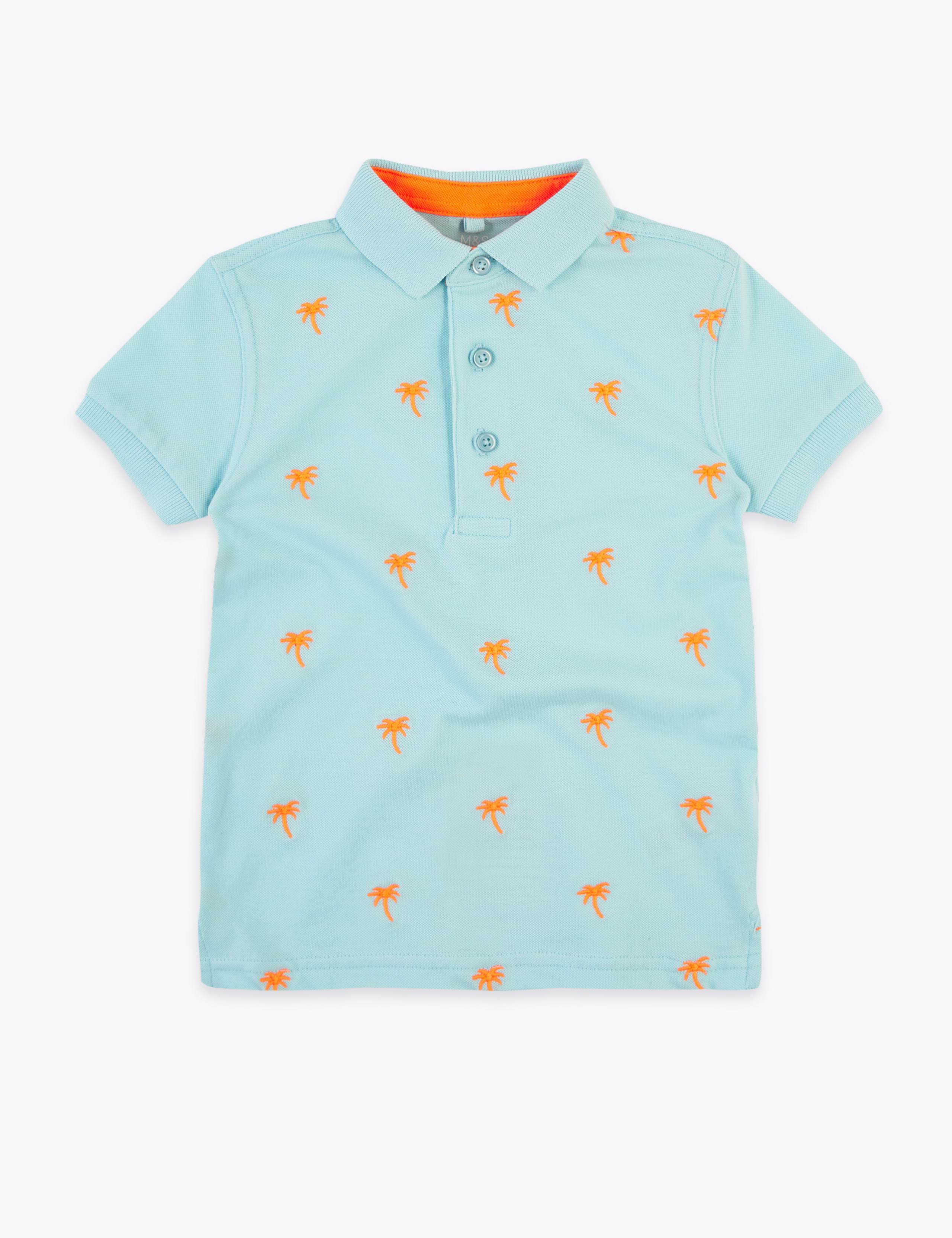 Pure Cotton Embroidered Palm Tree Polo Shirt (2-7 Yrs) 2 of 4