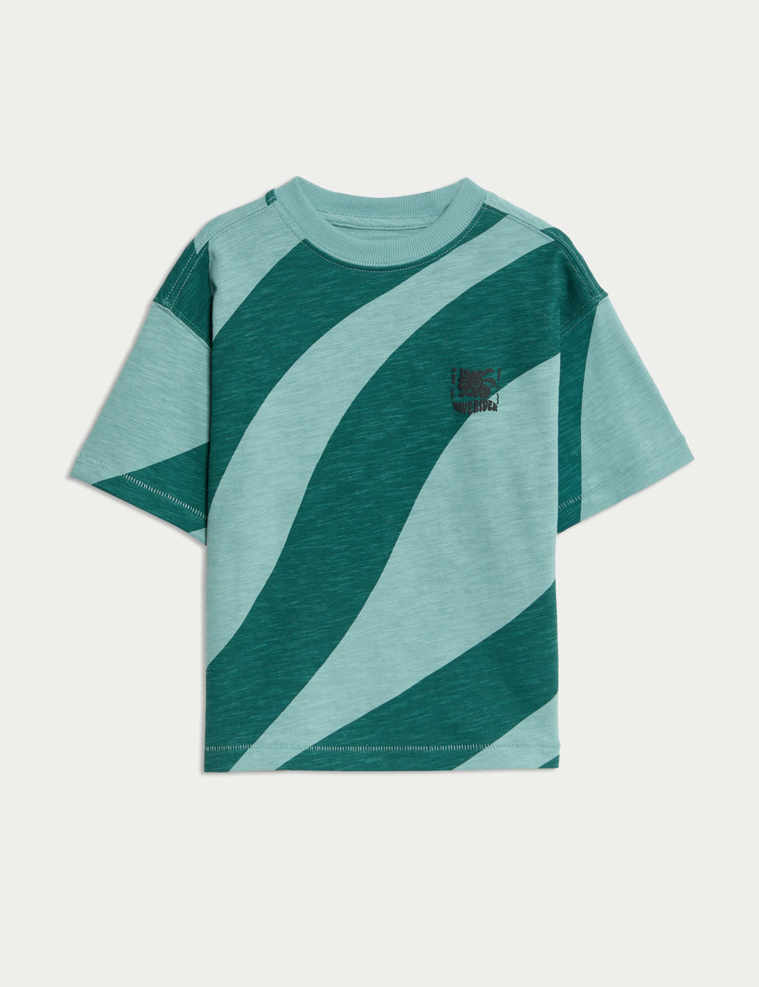Pure Cotton Diagonal Wave Striped T-Shirt (2-8 Yrs) 2 of 7