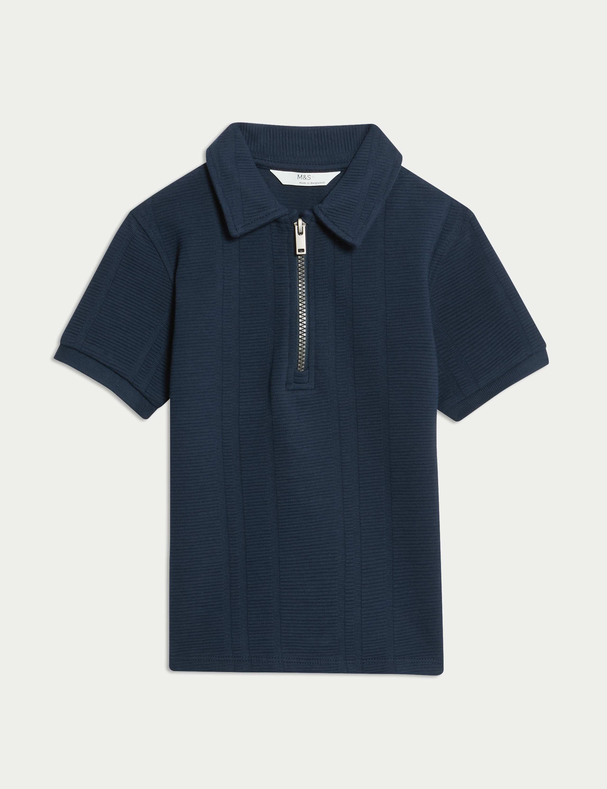 Pure Cotton Ribbed Zip Jersey Polo Shirt (2-8 Yrs) 2 of 5