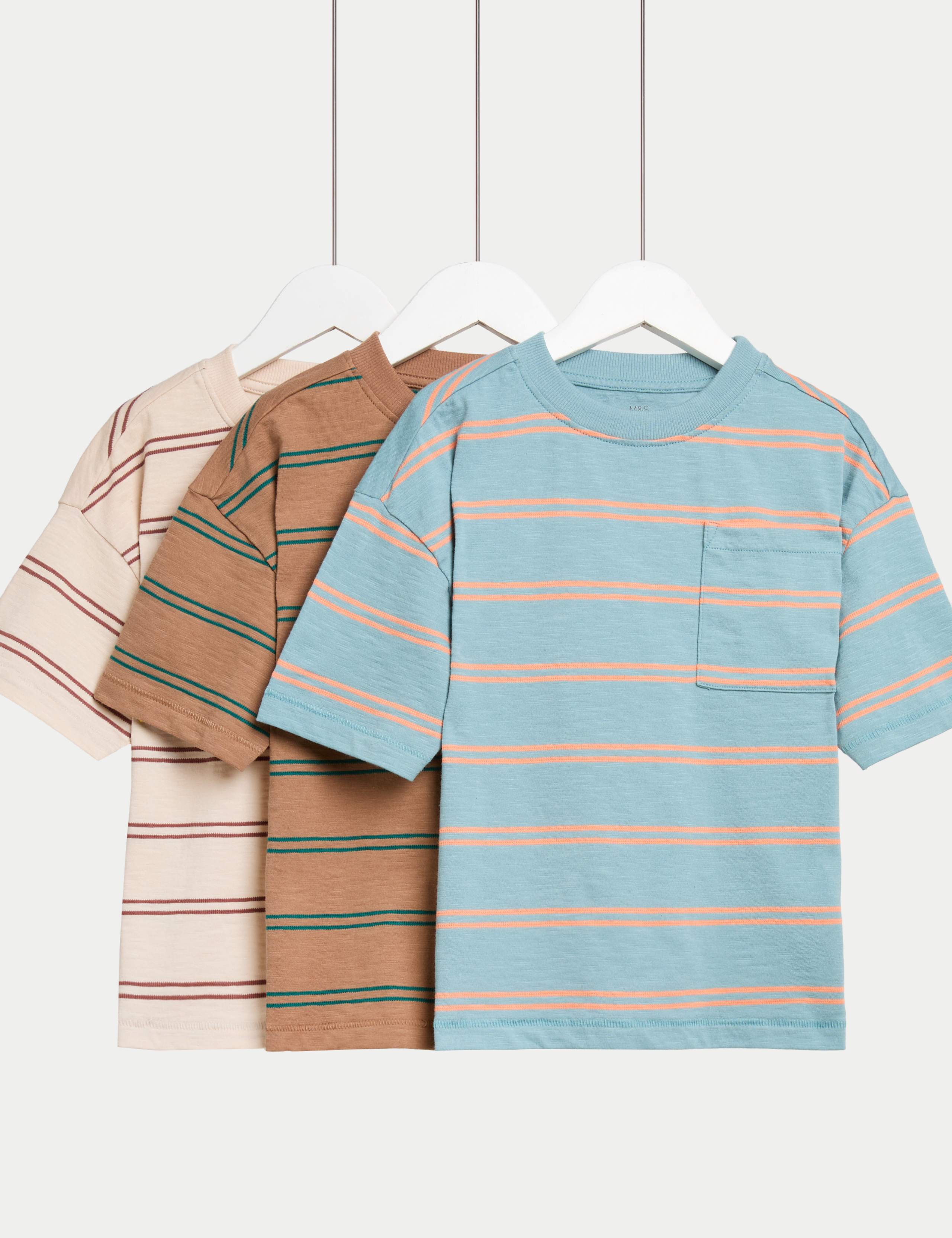 3 Pack Pure Cotton Striped T-Shirts (2-8 Yrs) 1 of 2