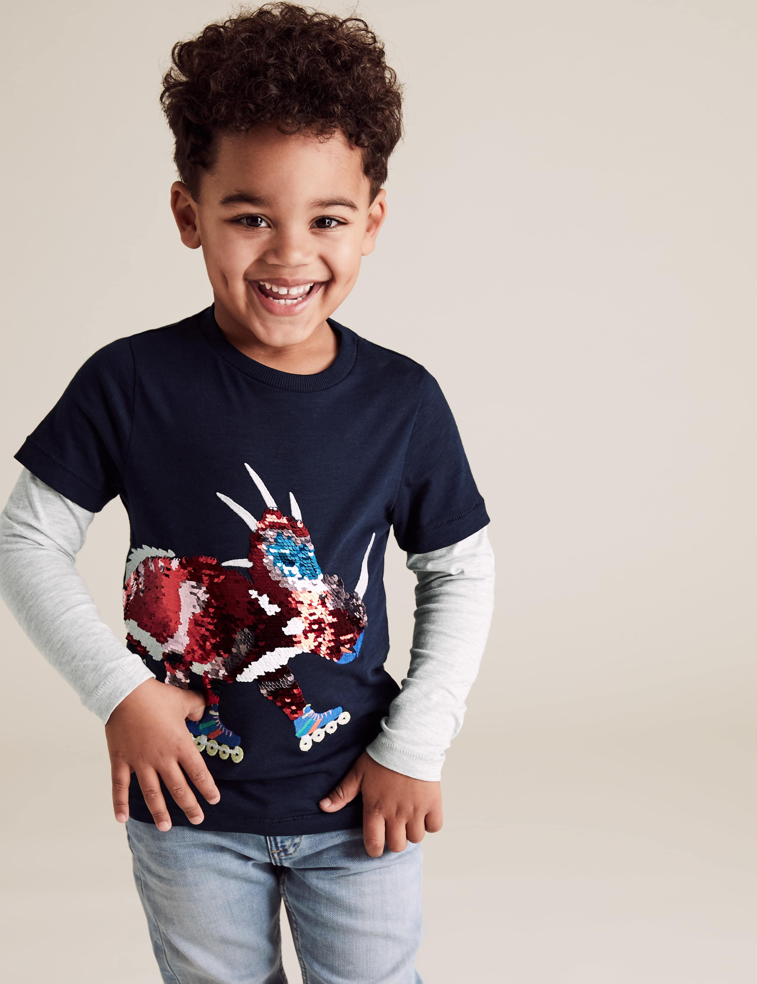 Pure Cotton Reversible Sequin Dinosaur Top (2-7 Yrs) 1 of 6