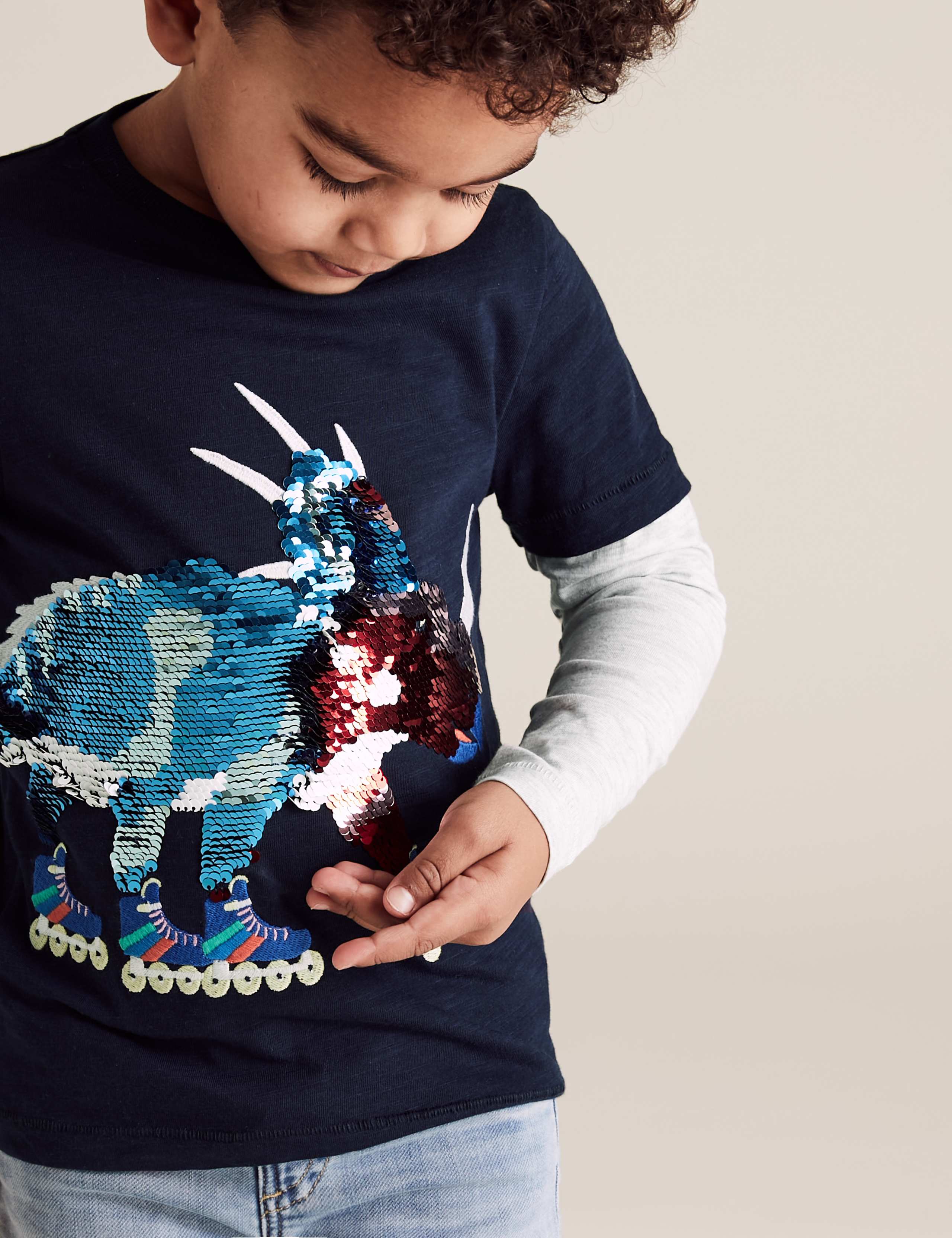 Pure Cotton Reversible Sequin Dinosaur Top (2-7 Yrs) 3 of 6