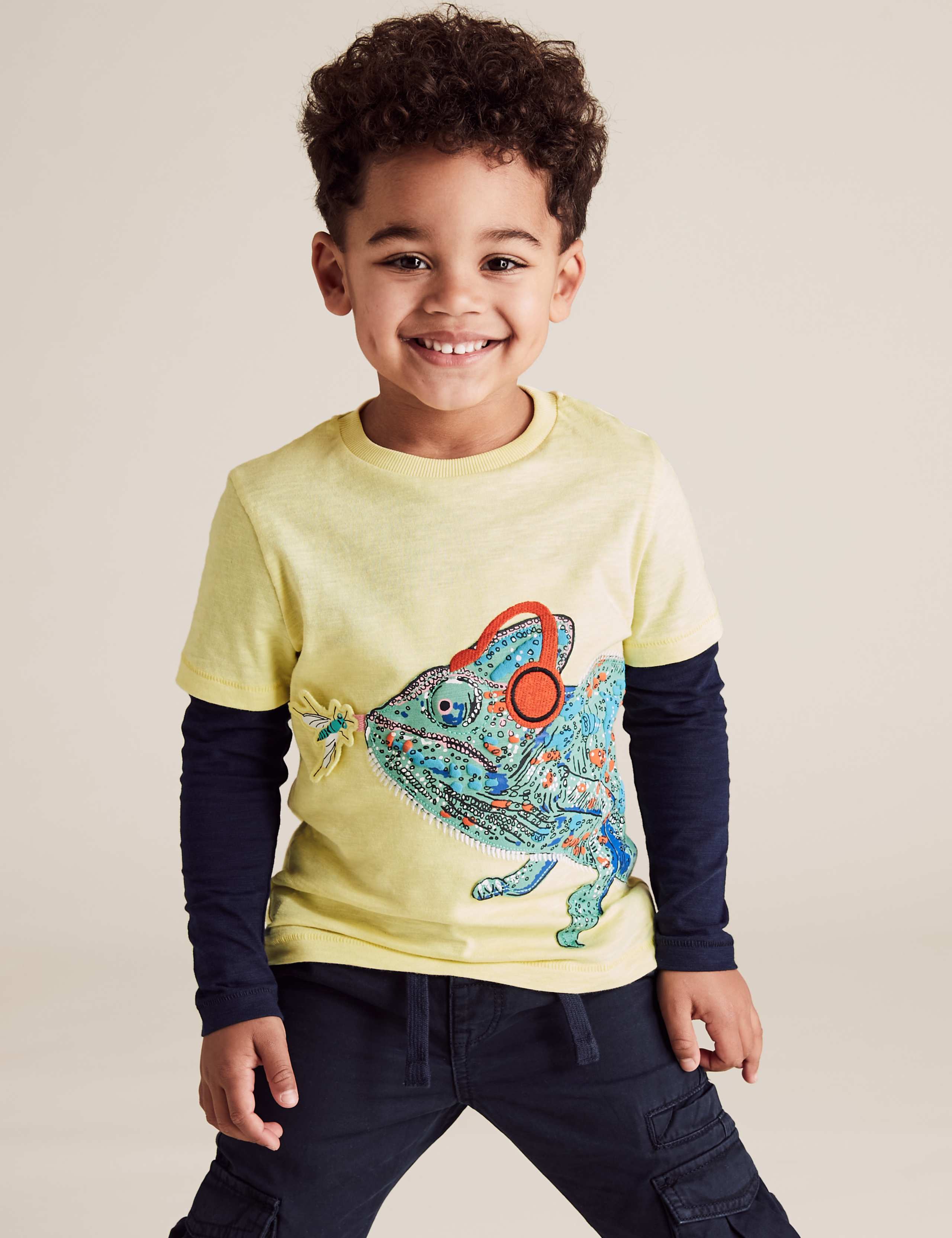 Embroidered Chameleon Mock Sleeve Top (2-7 Yrs) 1 of 5