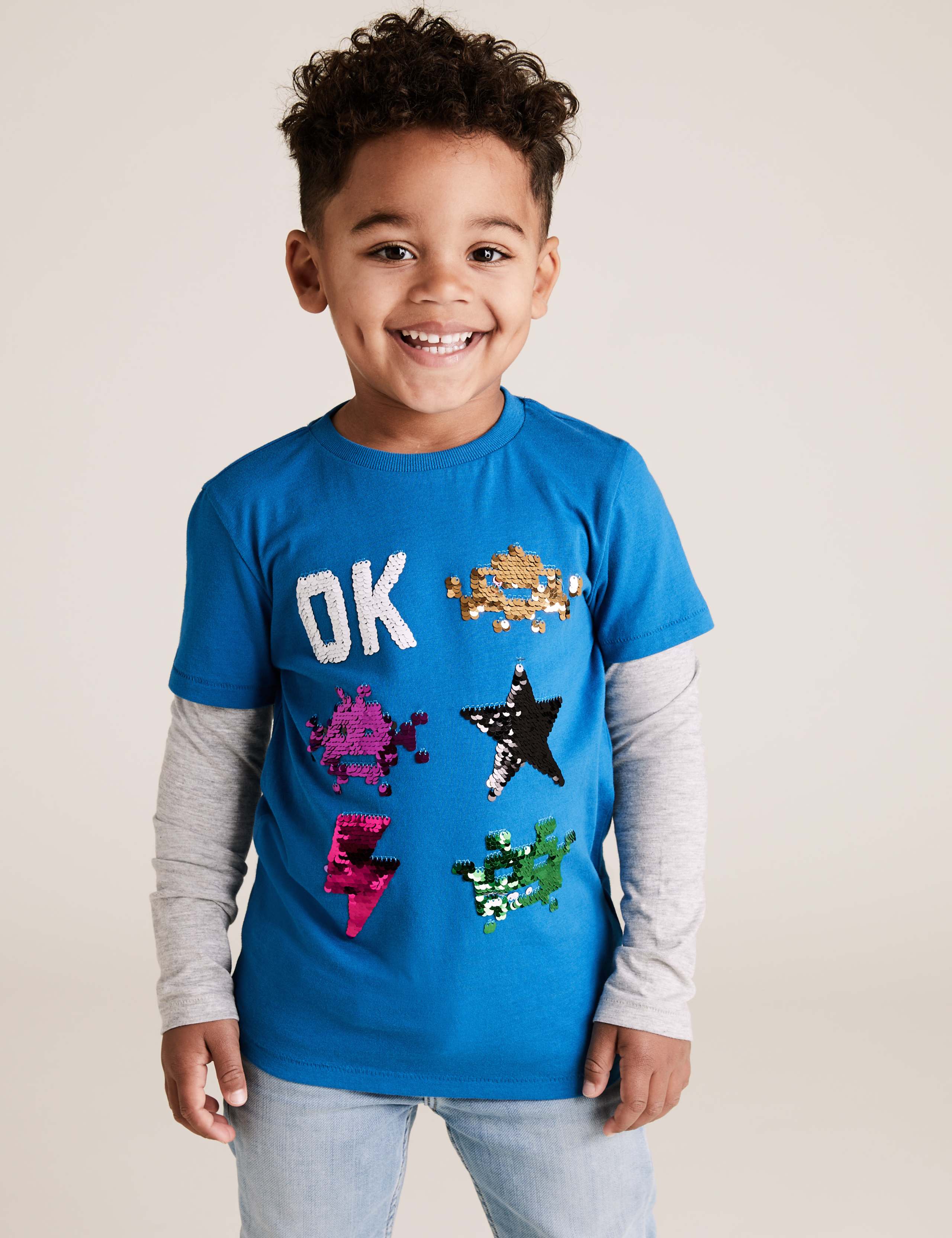 Pure Cotton Space Invaders Sequin Top (2-7 Yrs) 1 of 5