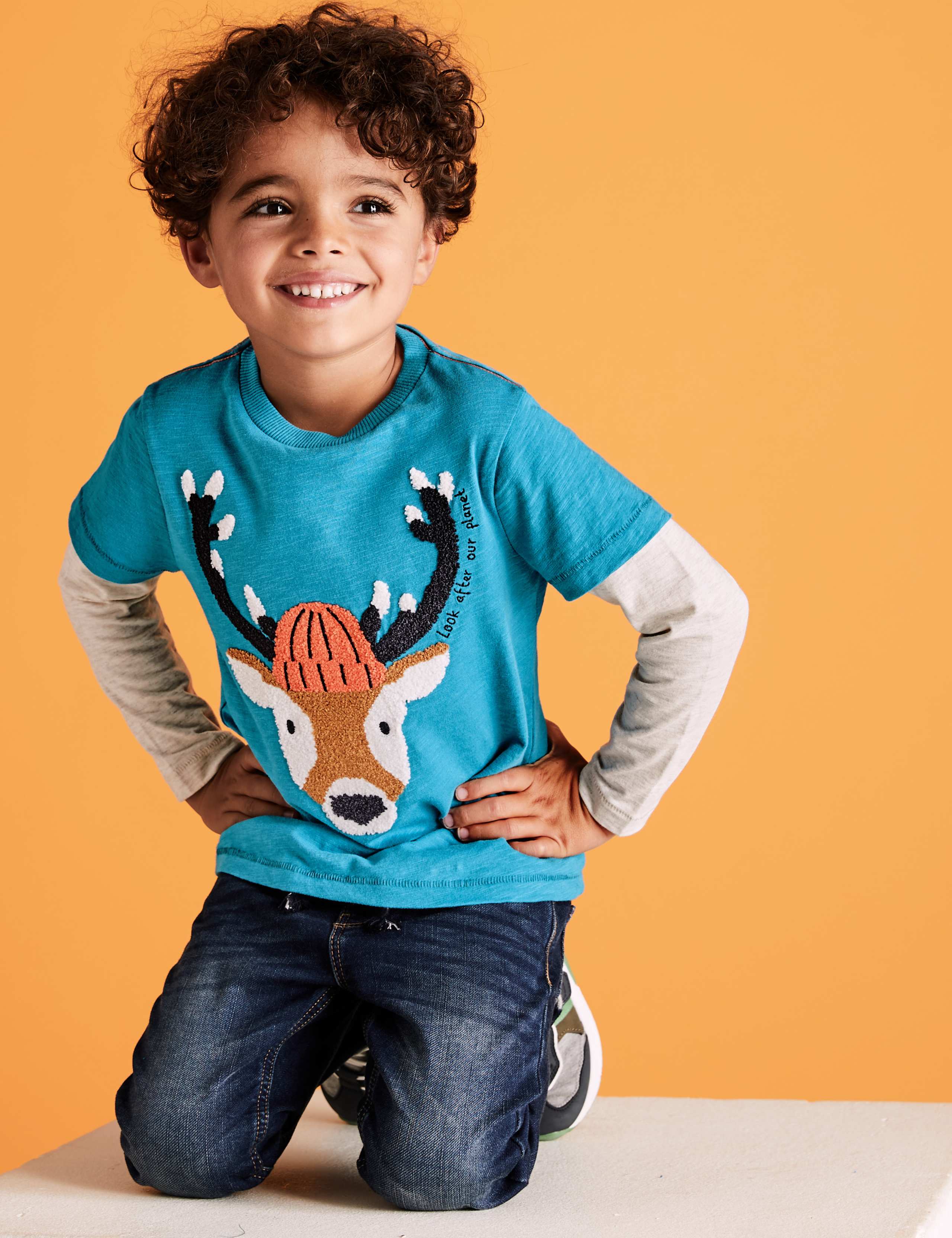 Pure Cotton Embroidered Deer Top (2-7 Yrs) 1 of 4