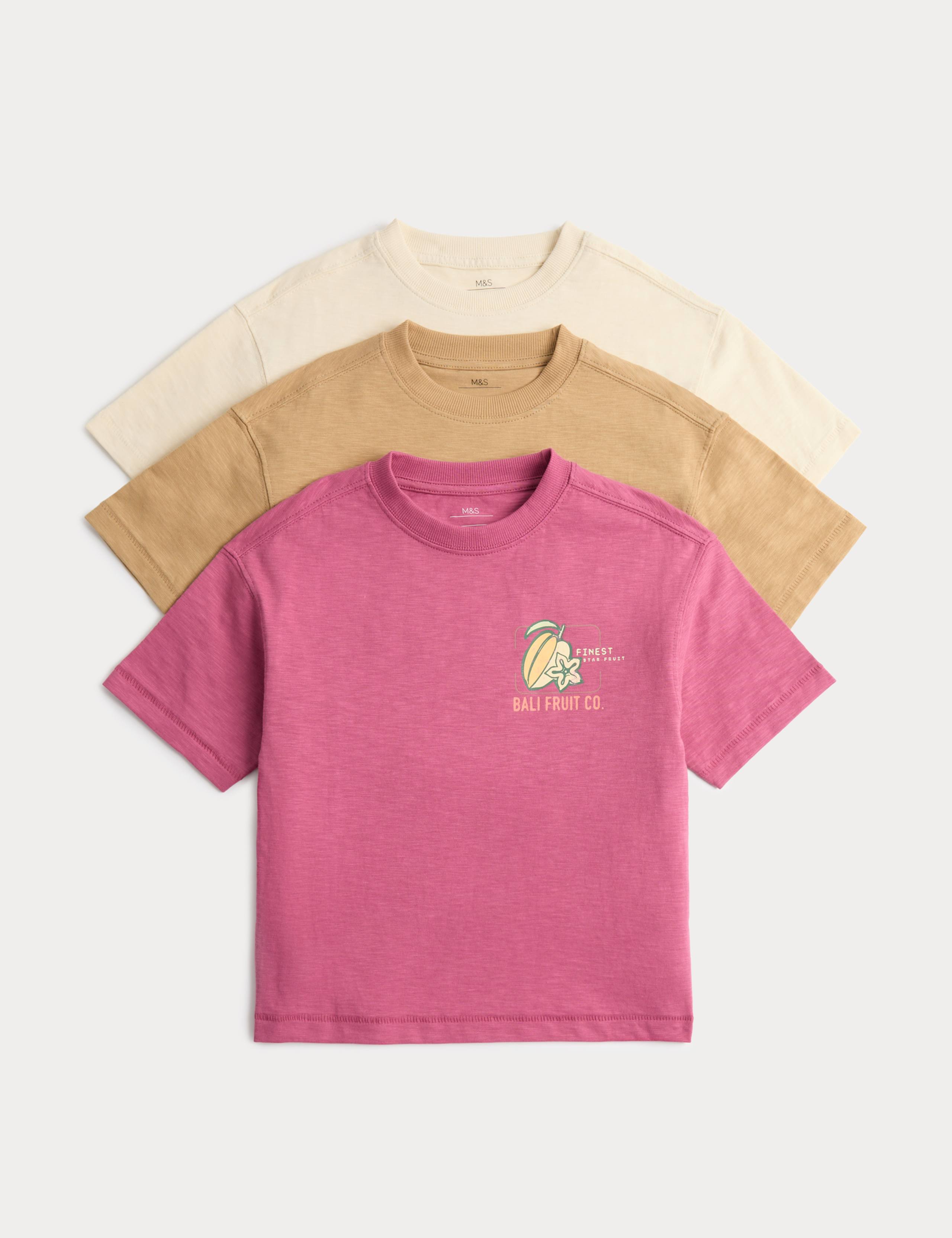 3 Pack Pure Cotton Fruit Graphic T-Shirts (2-8 Yrs) 1 of 3