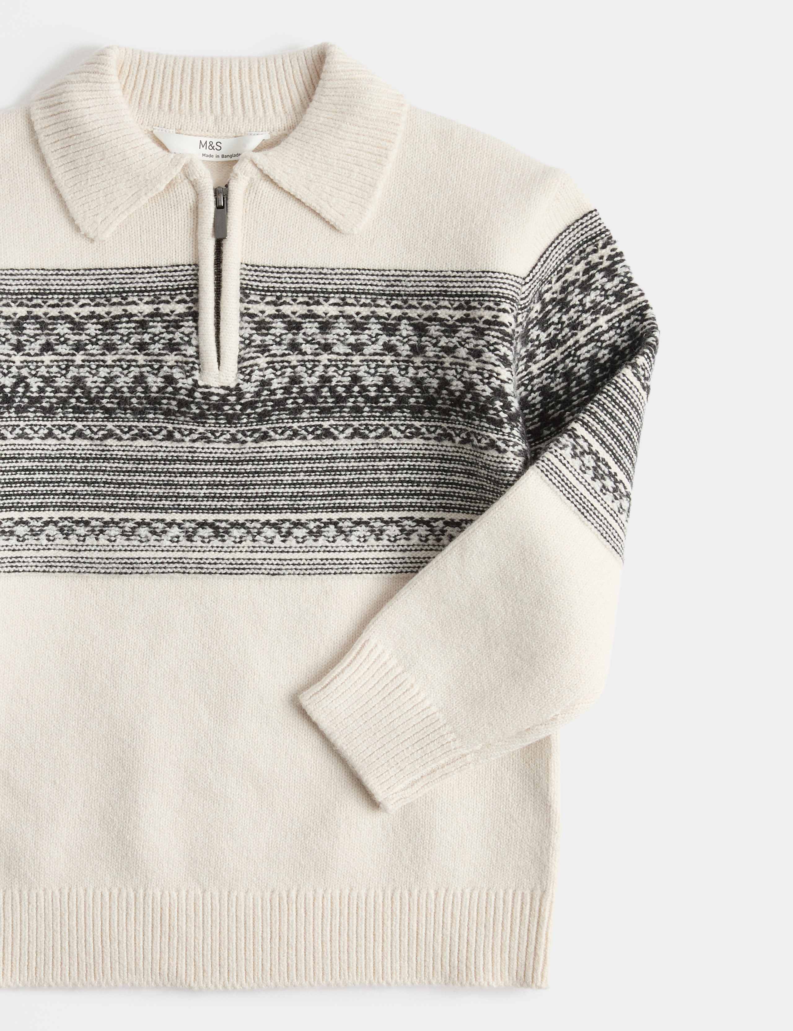 Cotton Blend Fair Isle Zip Jumper 2 of 2