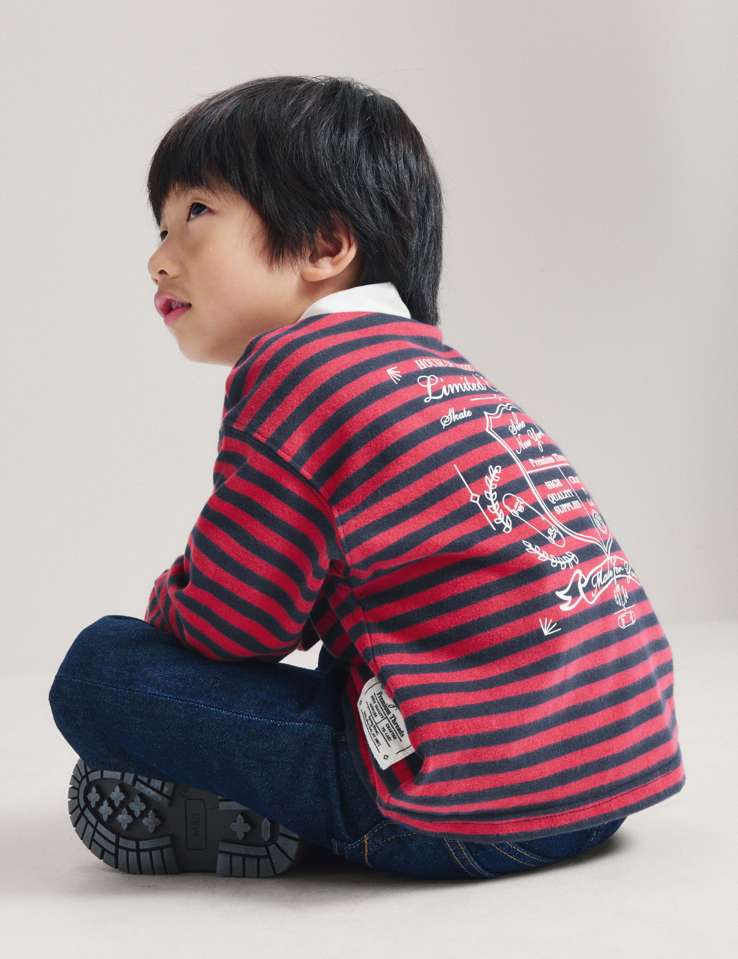 Pure Cotton Striped Graphic Rugby Top (2-8 Yrs) by M&S
