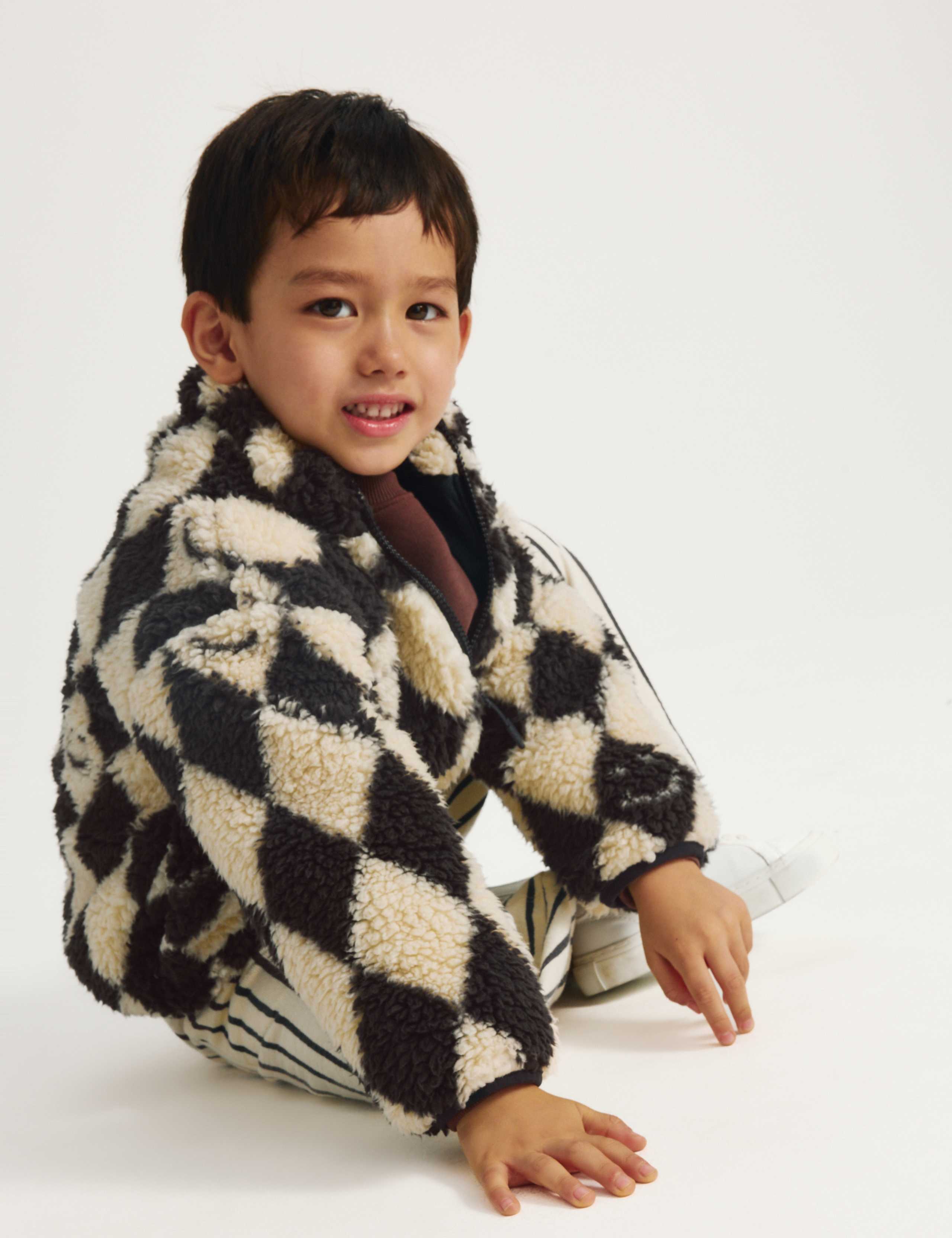 Harlequin Patterned Borg Jacket (2-8 Yrs) 6 of 7