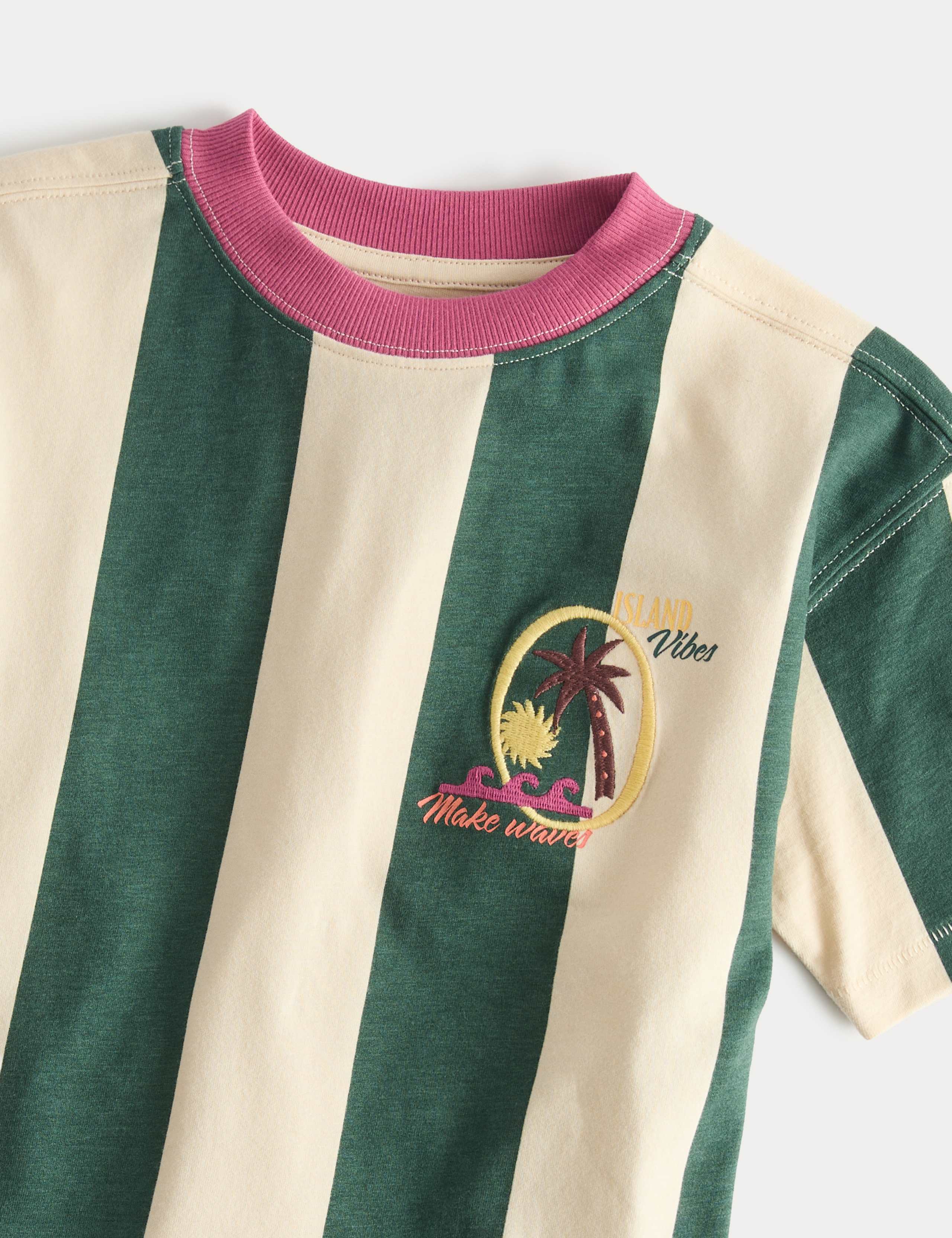 Pure Cotton Striped Graphic T-Shirt (2-8 Yrs) 2 of 2