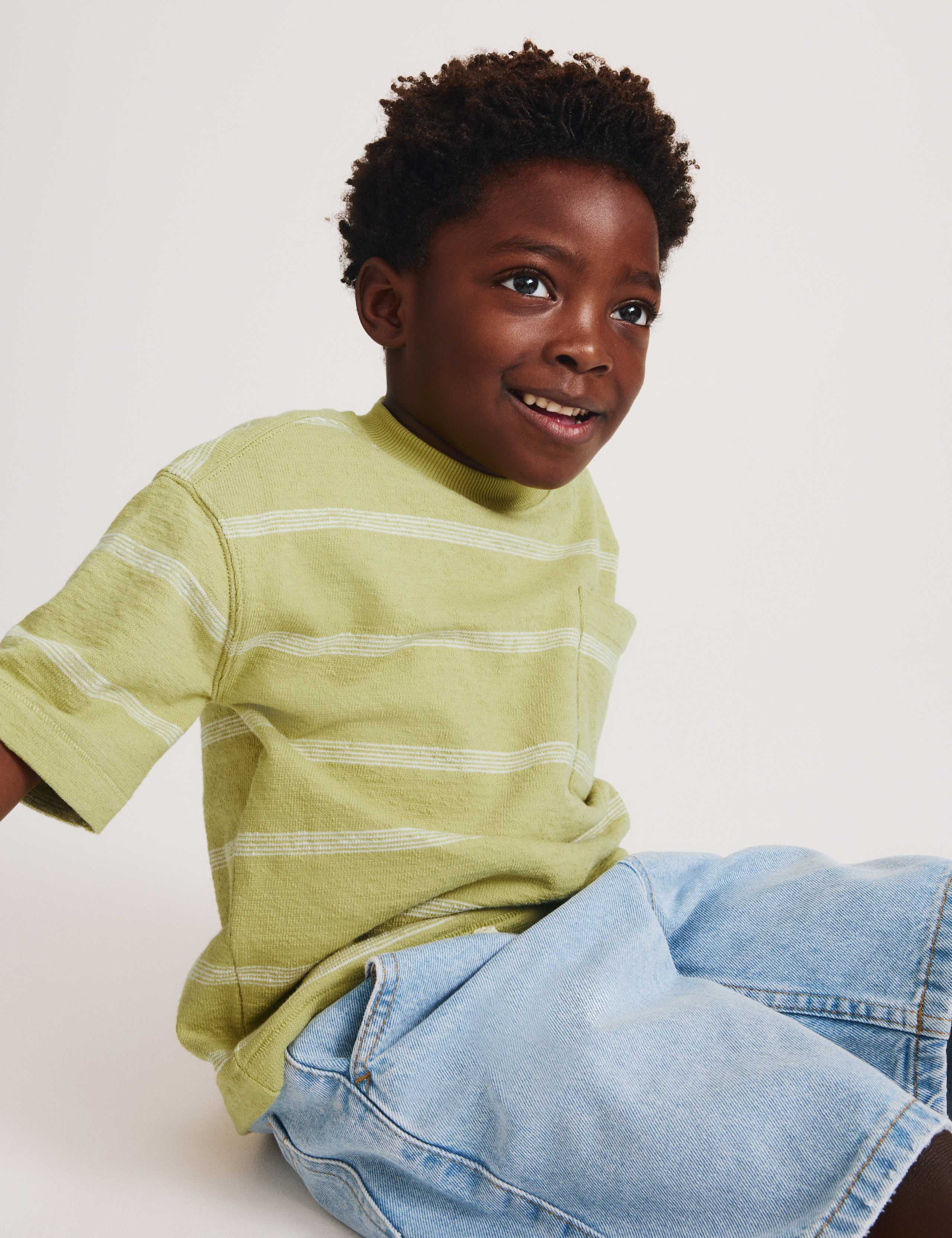 Pure Cotton Striped Textured T-Shirt (2-8 Yrs) 3 of 5