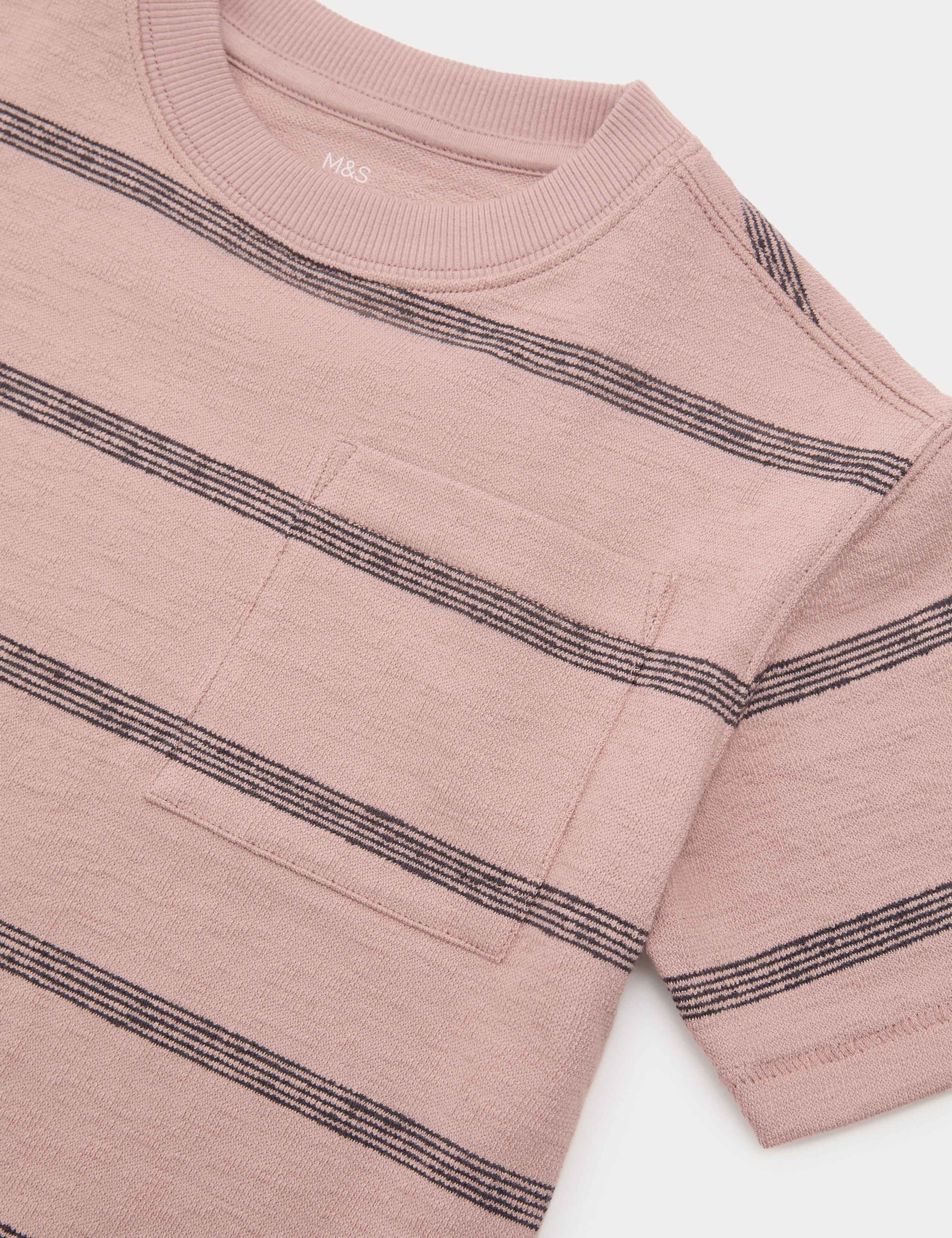 Pure Cotton Striped Textured T-Shirt (2-8 Yrs) 2 of 2