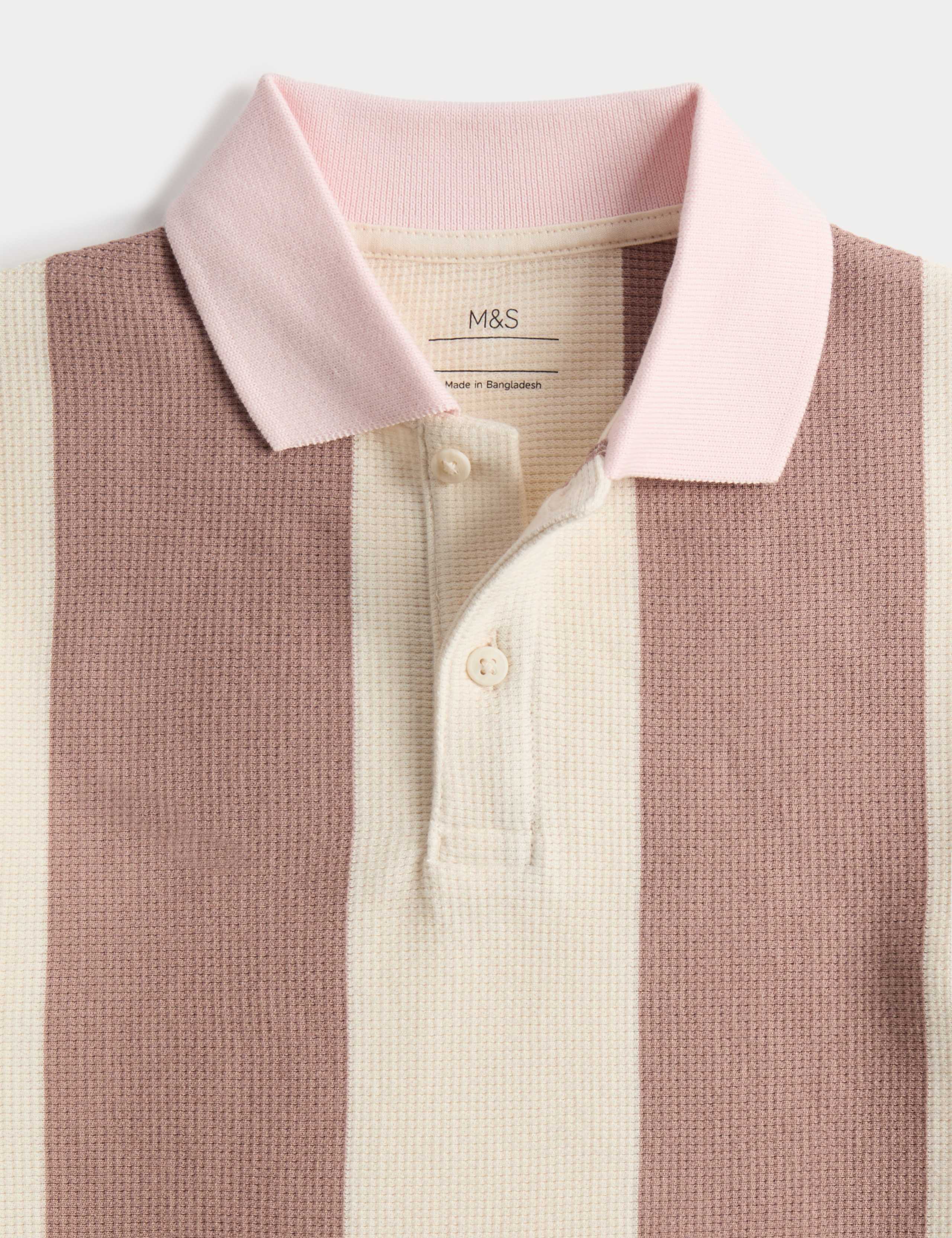 Pure Cotton Striped Waffle Rugby Top (2-8 Yrs) 2 of 2