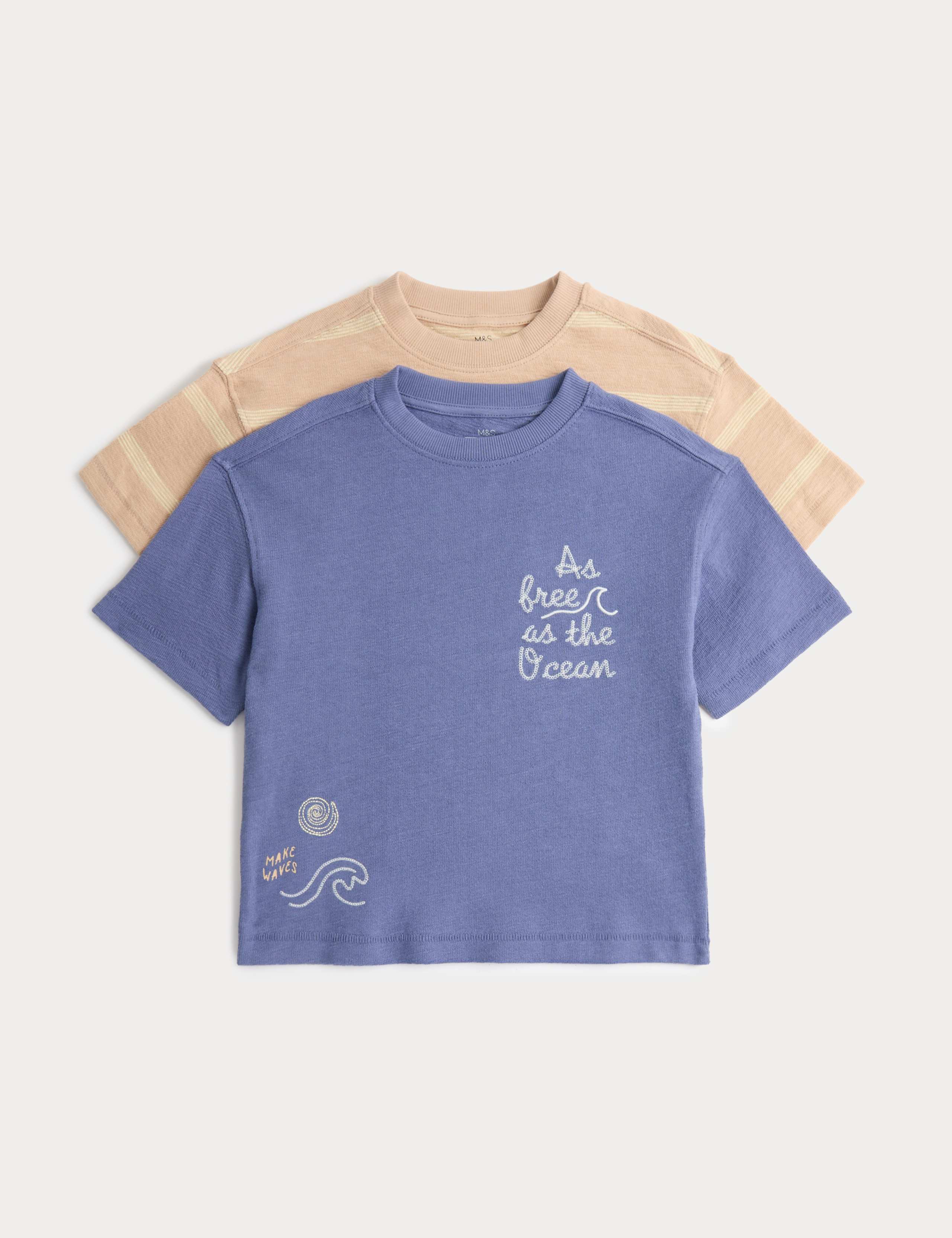 2 Pack Pure Cotton Textured T-Shirts (2-8 Yrs) 1 of 3
