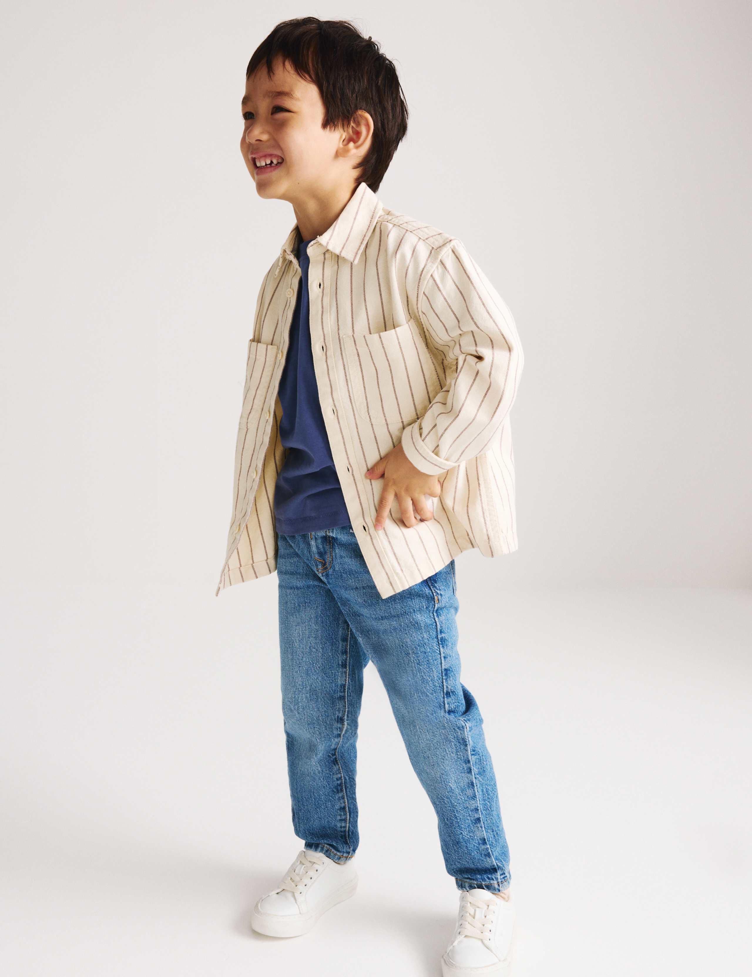 Pure Cotton Striped Overshirt (2-8 Yrs) 1 of 8