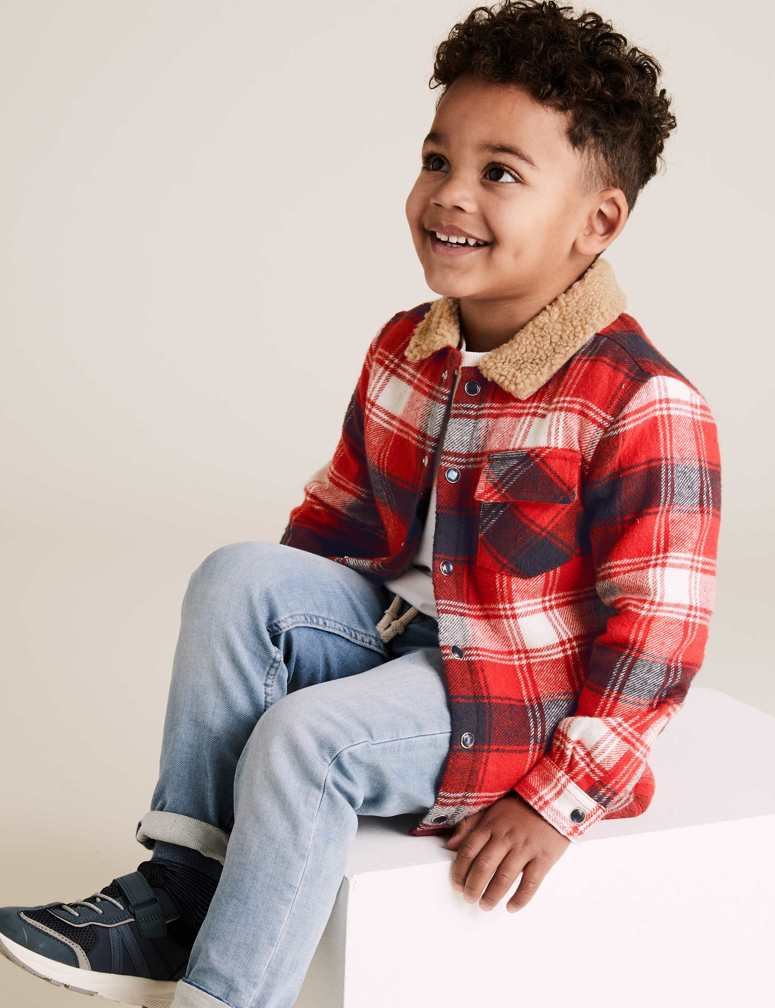 Cotton Borg Checked Shacket (2-7 Yrs) 1 of 5