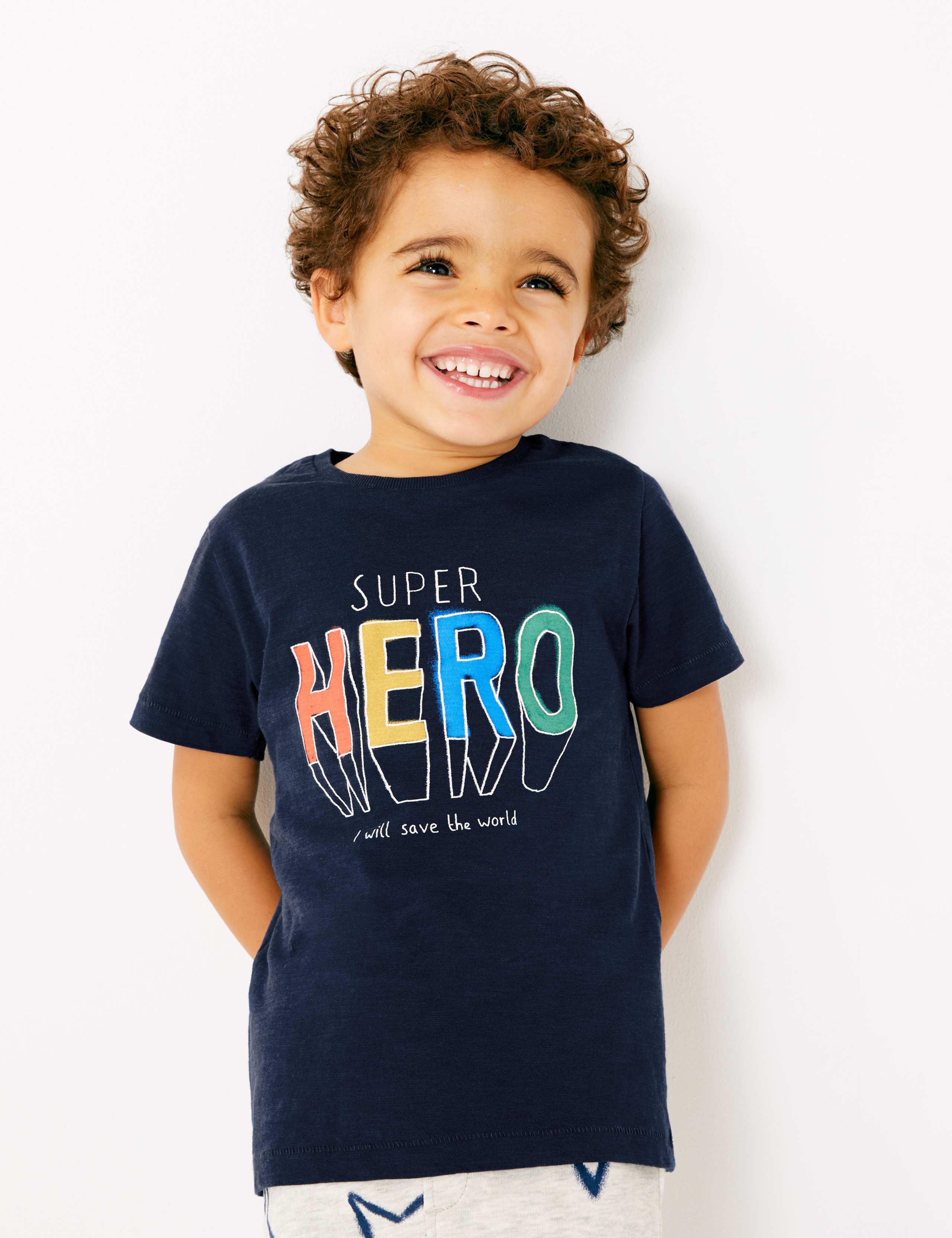 Cotton Super Hero Slogan T-Shirt (2-7 Yrs) 1 of 4