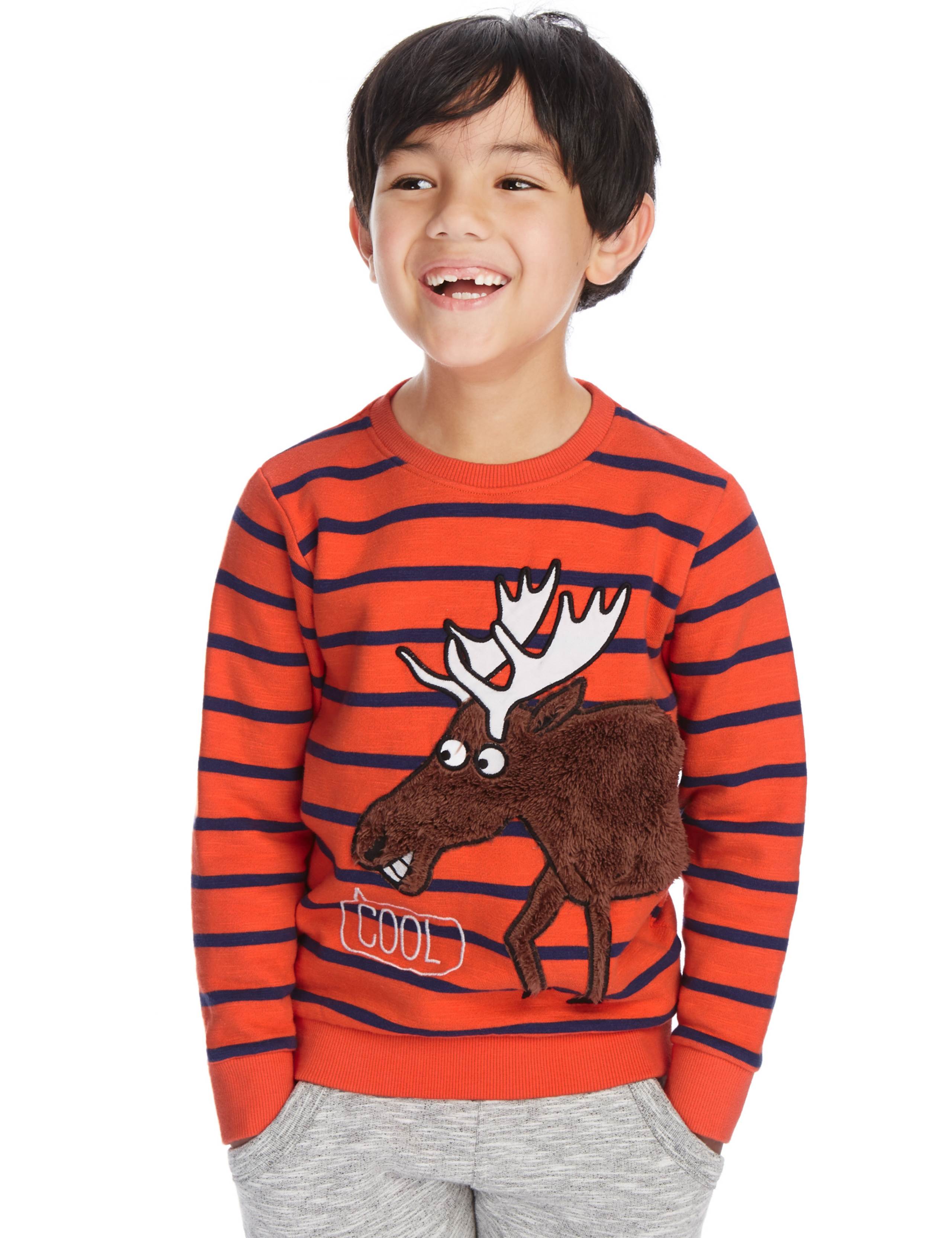Pure Cotton Moose Appliqué Crew Neck Sweatshirt (1-7 Years) 1 of 3