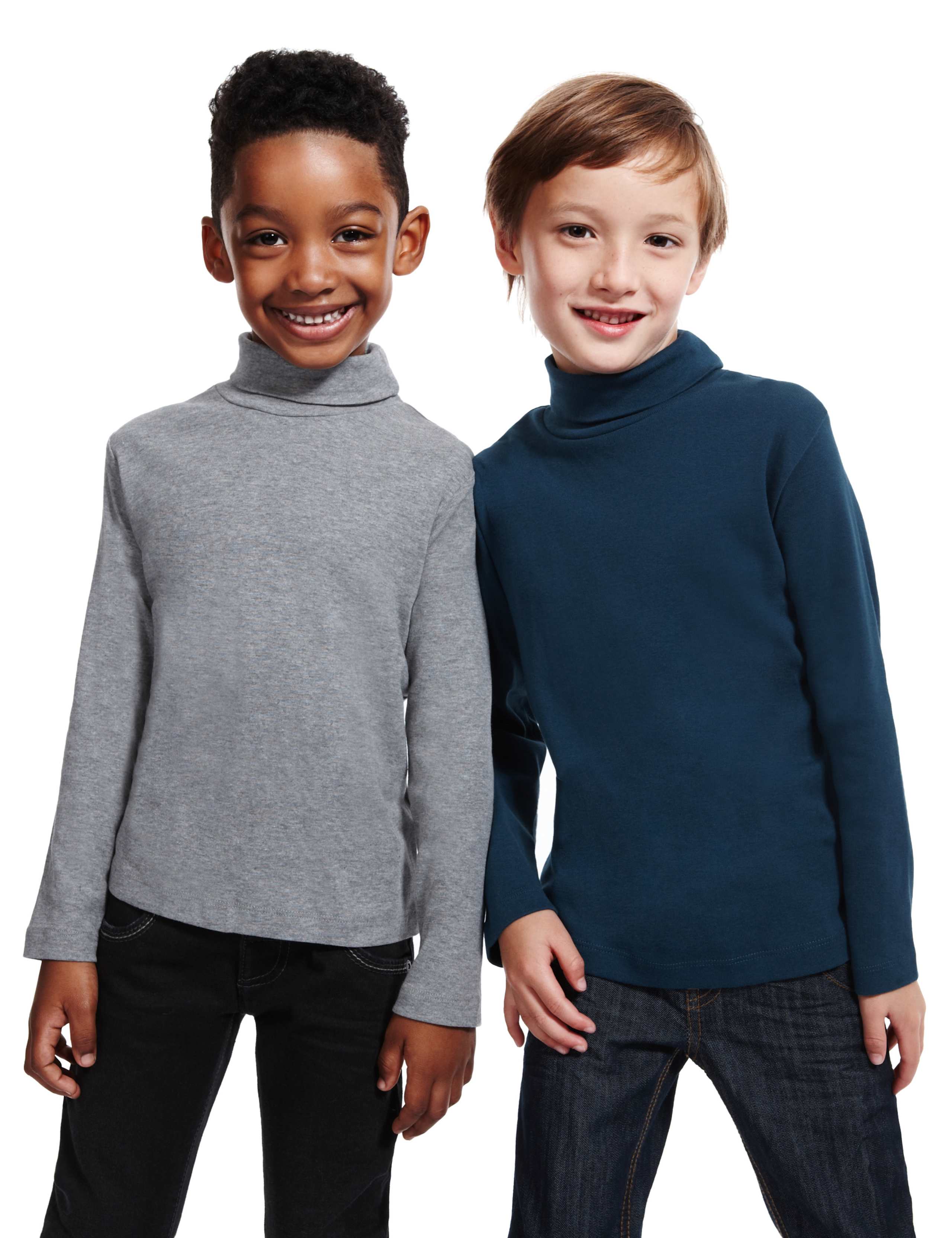 2 Pack Cotton Rich Roll Neck Boys Tops (1-7 Years) 1 of 5