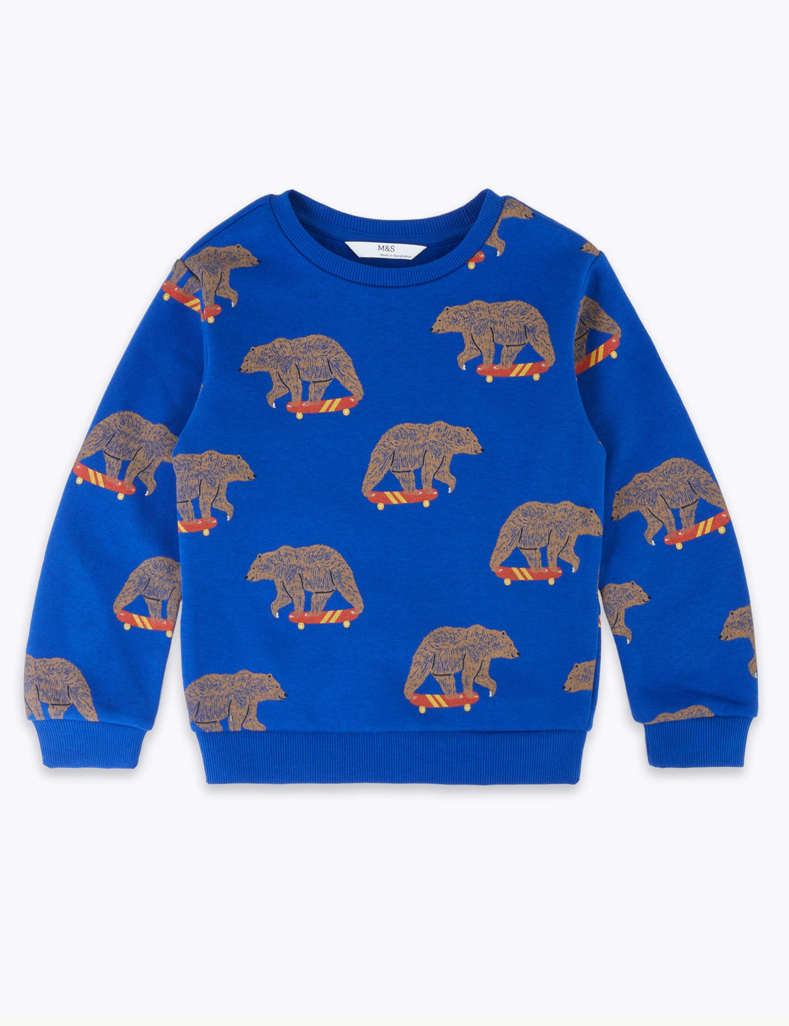 Cotton Rich Bear Print Sweatshirt (2-7 Yrs) 2 of 4