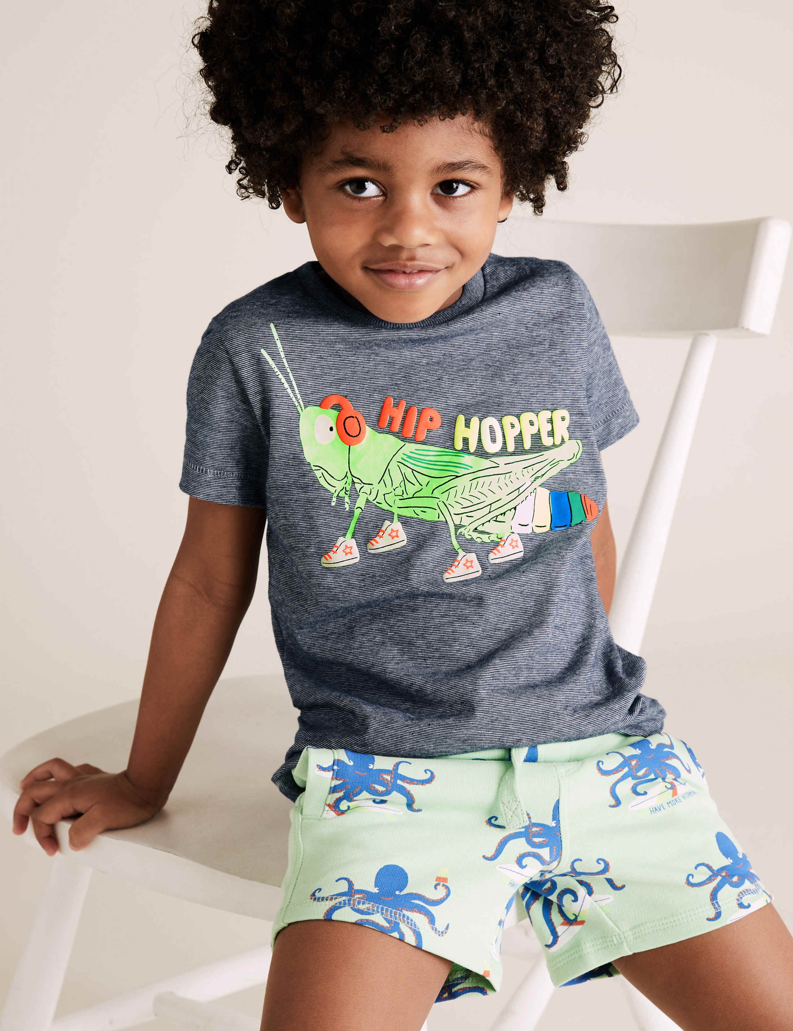 Organic Cotton Grasshopper Striped T-Shirt (2-7 Yrs) 1 of 5
