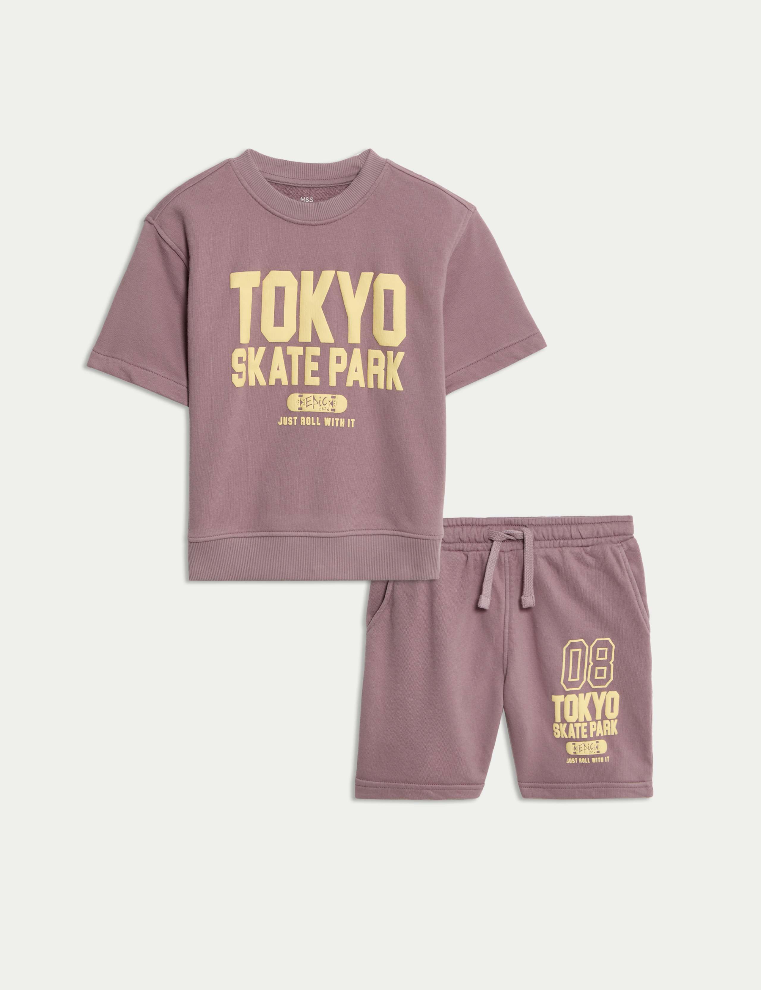 Cotton Rich Slogan Top & Shorts Outfit (2-8 Yrs) 1 of 1