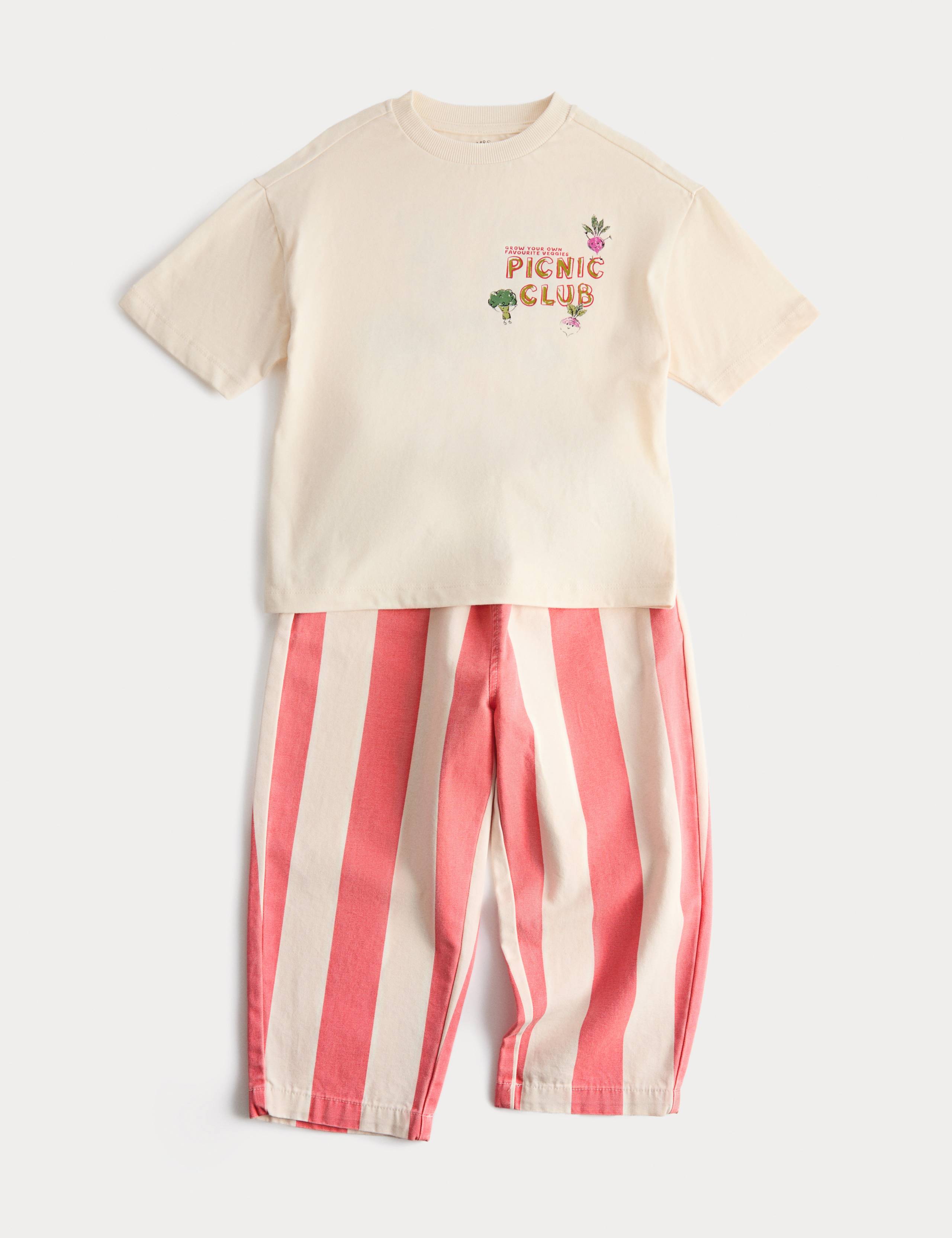 2 Piece Pure Cotton T-Shirt & Striped Trousers Outfit (2-8 Yrs) 2 of 8