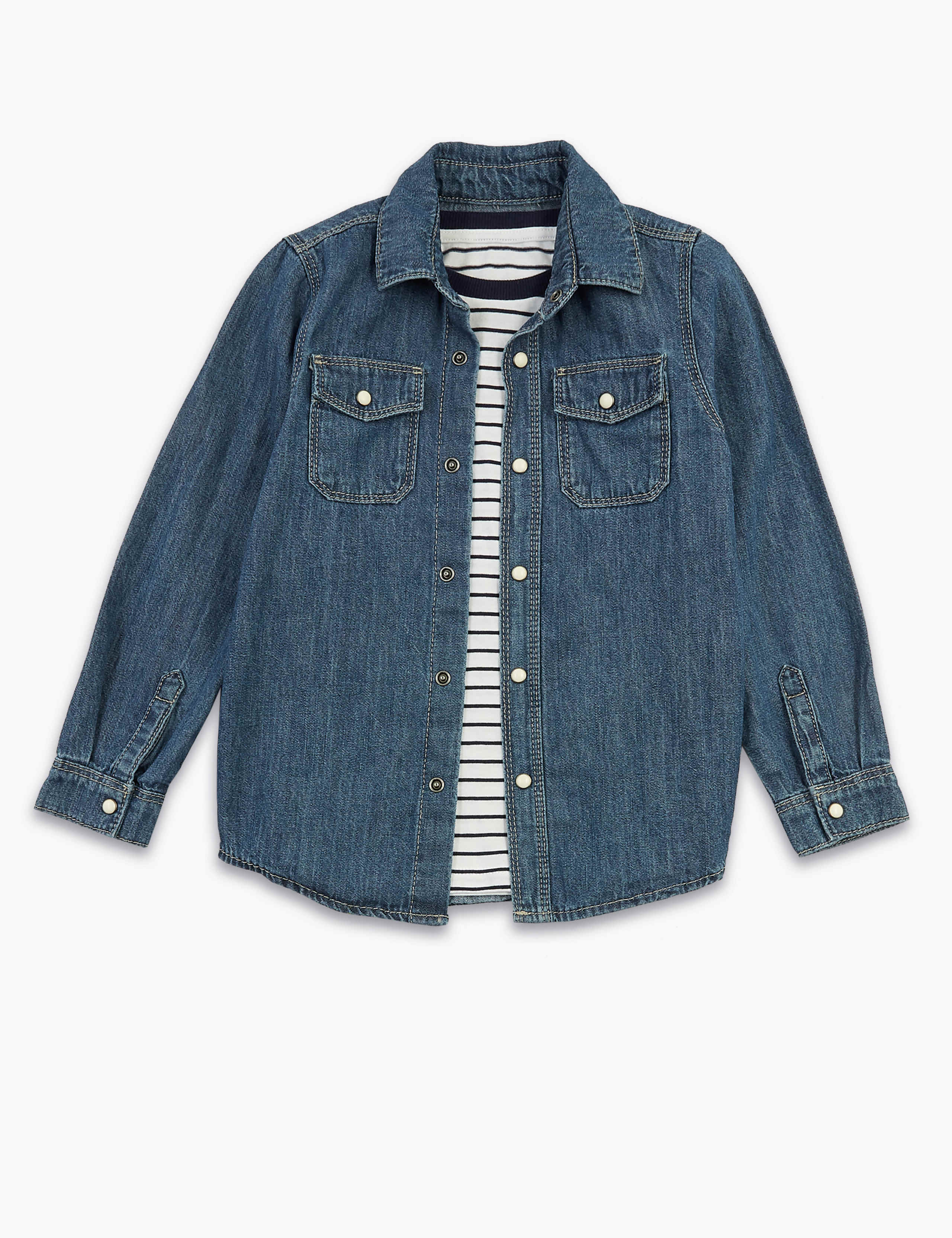 2 Piece Denim Shirt with Striped T-Shirt (2-7 Yrs) 2 of 5