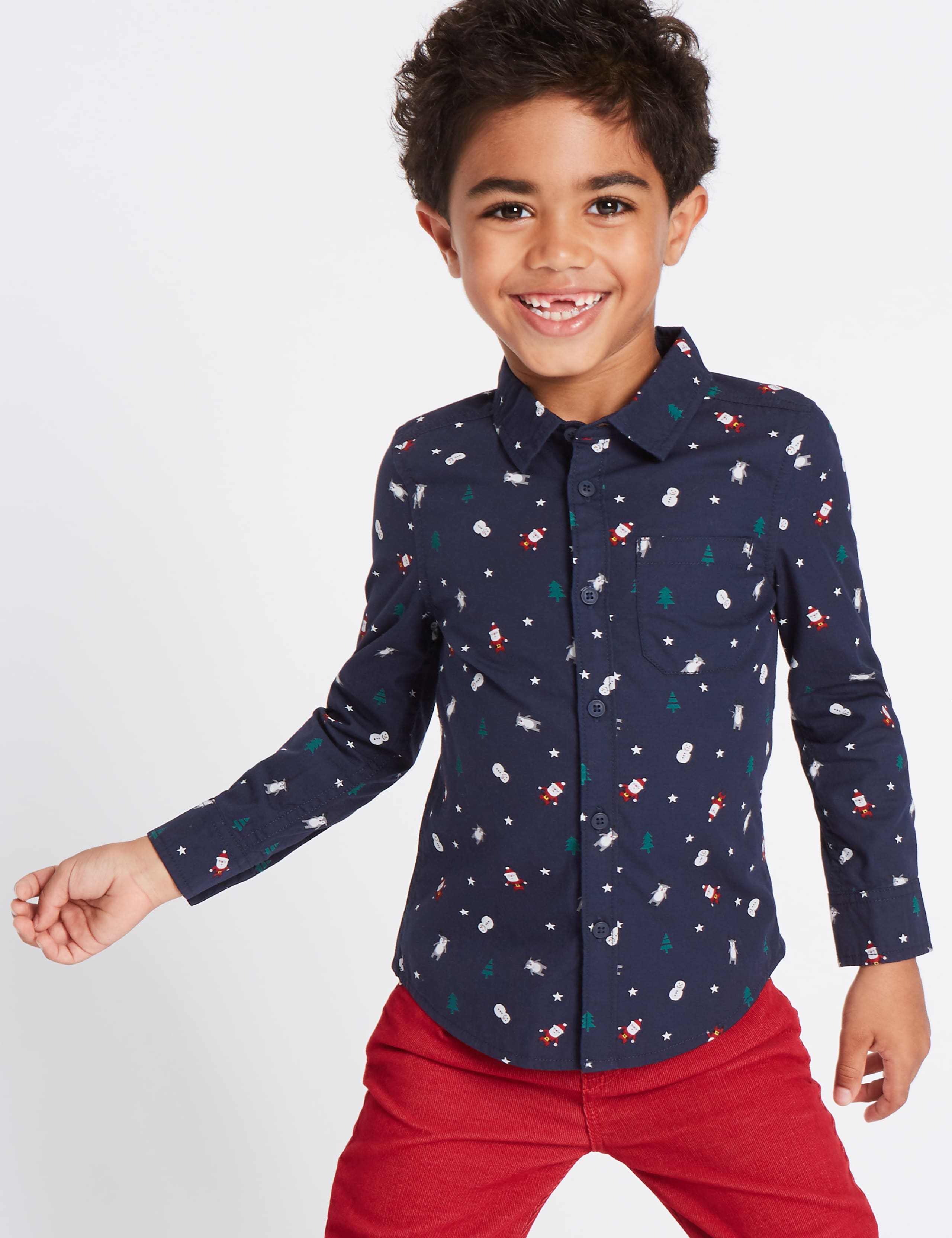 Pure Cotton All Over Santa Print Shirt (3 Months - 6 Years) 1 of 5