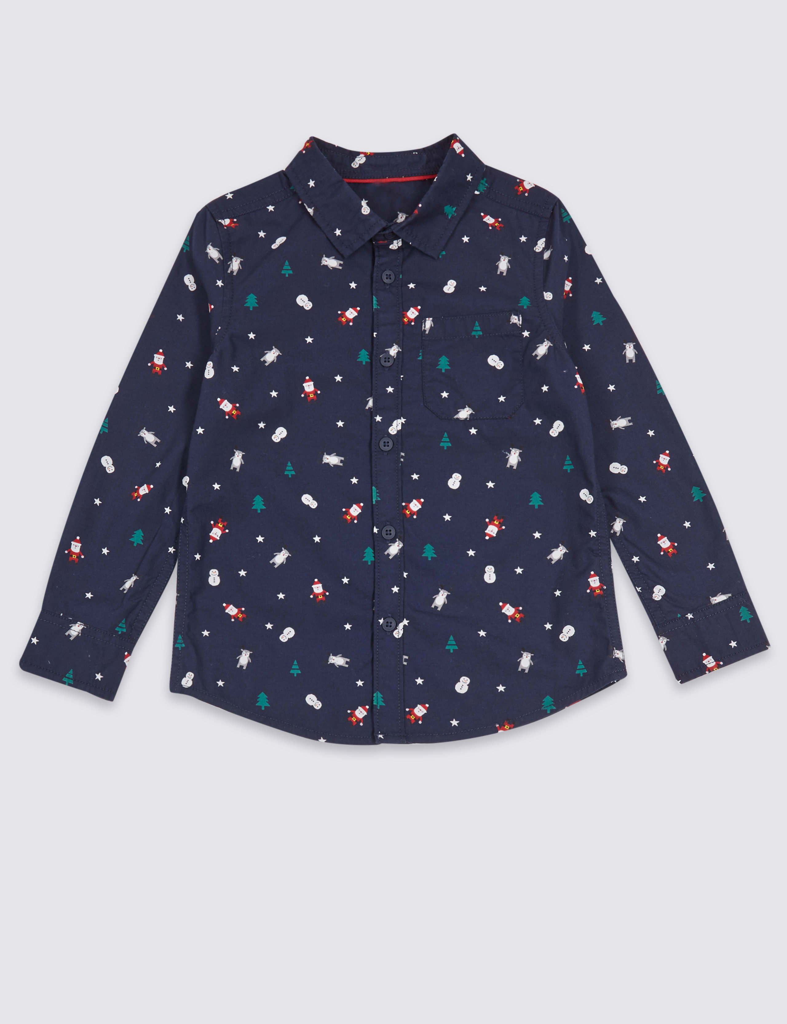 Pure Cotton All Over Santa Print Shirt (3 Months - 6 Years) 2 of 5